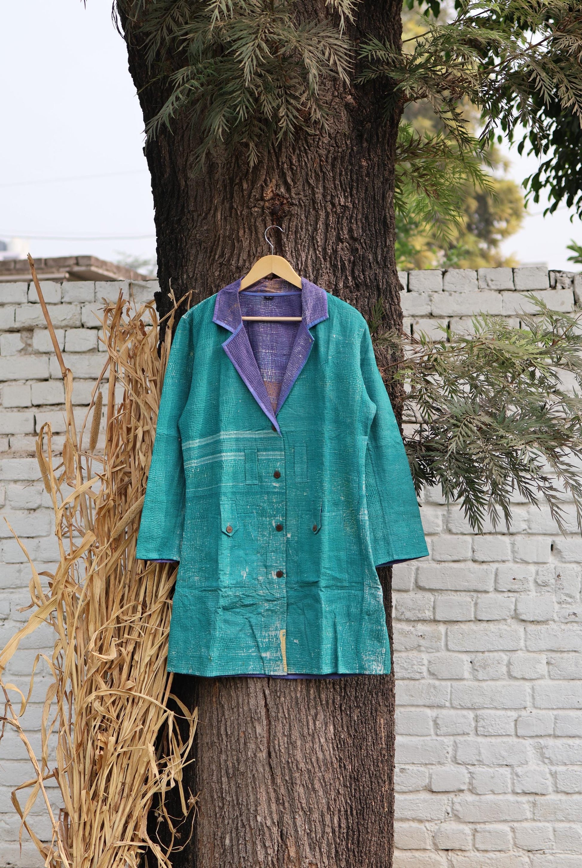 Handmade Vintage Kantha Quilt Coat for Women - Unique Bohemian Outerwear from Recycled Indian Quilts, One-off Ethnic style Up-Cycled Jacket
