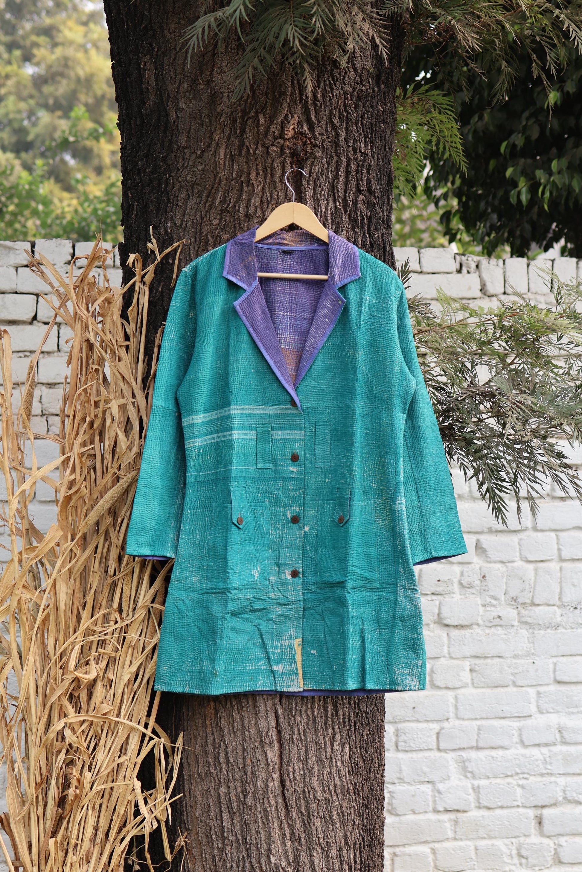 Handmade Vintage Kantha Quilt Coat for Women - Unique Bohemian Outerwear from Recycled Indian Quilts, One-off Ethnic style Up-Cycled Jacket