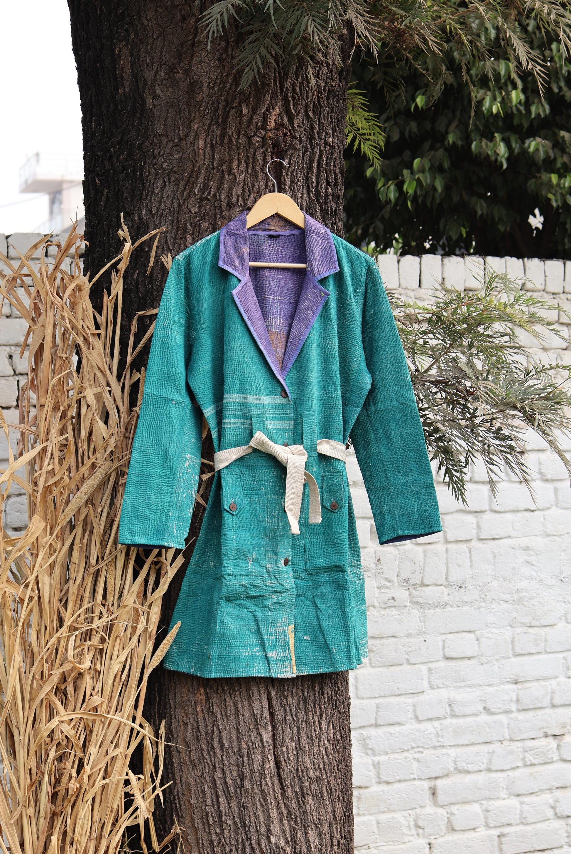 Handmade Vintage Kantha Quilt Coat for Women - Unique Bohemian Outerwear from Recycled Indian Quilts, One-off Ethnic style Up-Cycled Jacket
