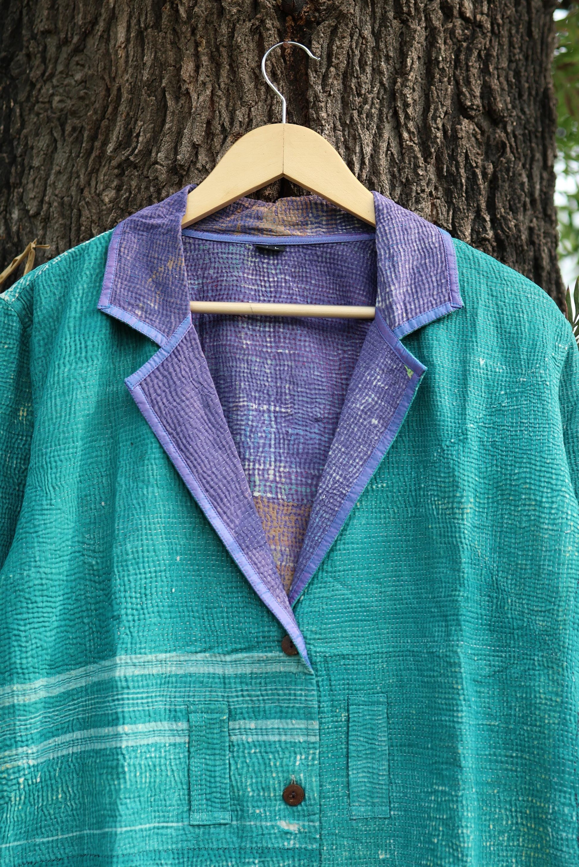 Handmade Vintage Kantha Quilt Coat for Women - Unique Bohemian Outerwear from Recycled Indian Quilts, One-off Ethnic style Up-Cycled Jacket