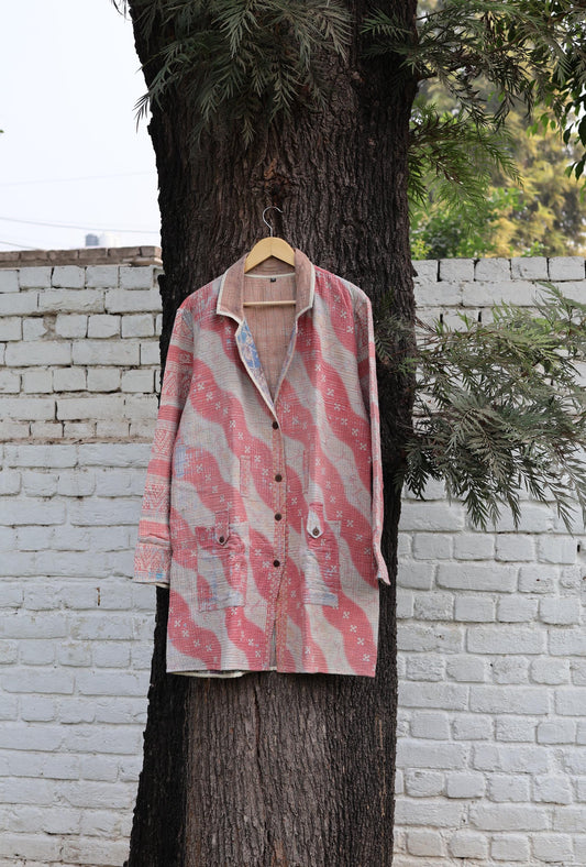 Handmade Vintage Kantha Quilt Coat for Women - Unique Bohemian Outerwear from Recycled Indian Quilts, One-off Ethnic style Up-Cycled Jacket