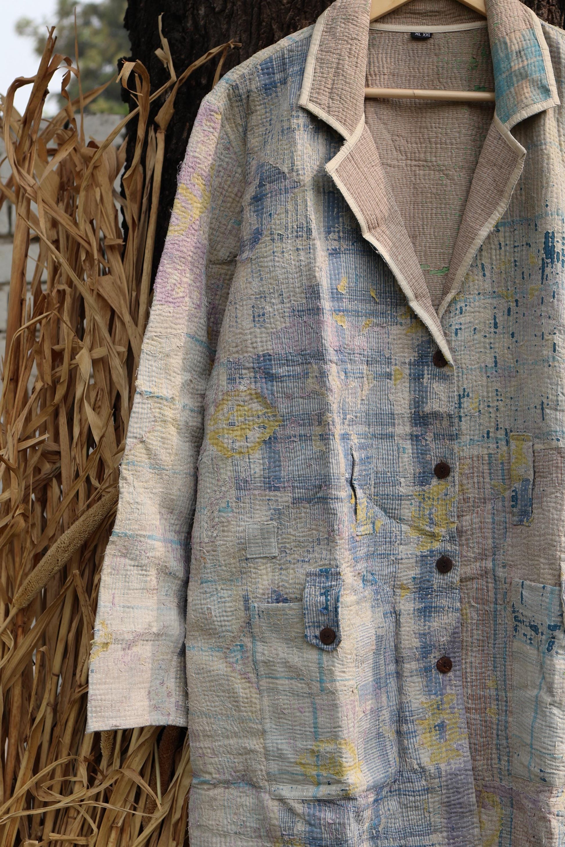 Handmade Vintage Kantha Quilt Coat for Women - Unique Bohemian Outerwear from Recycled Indian Quilts, One-off Ethnic style Up-Cycled Jacket