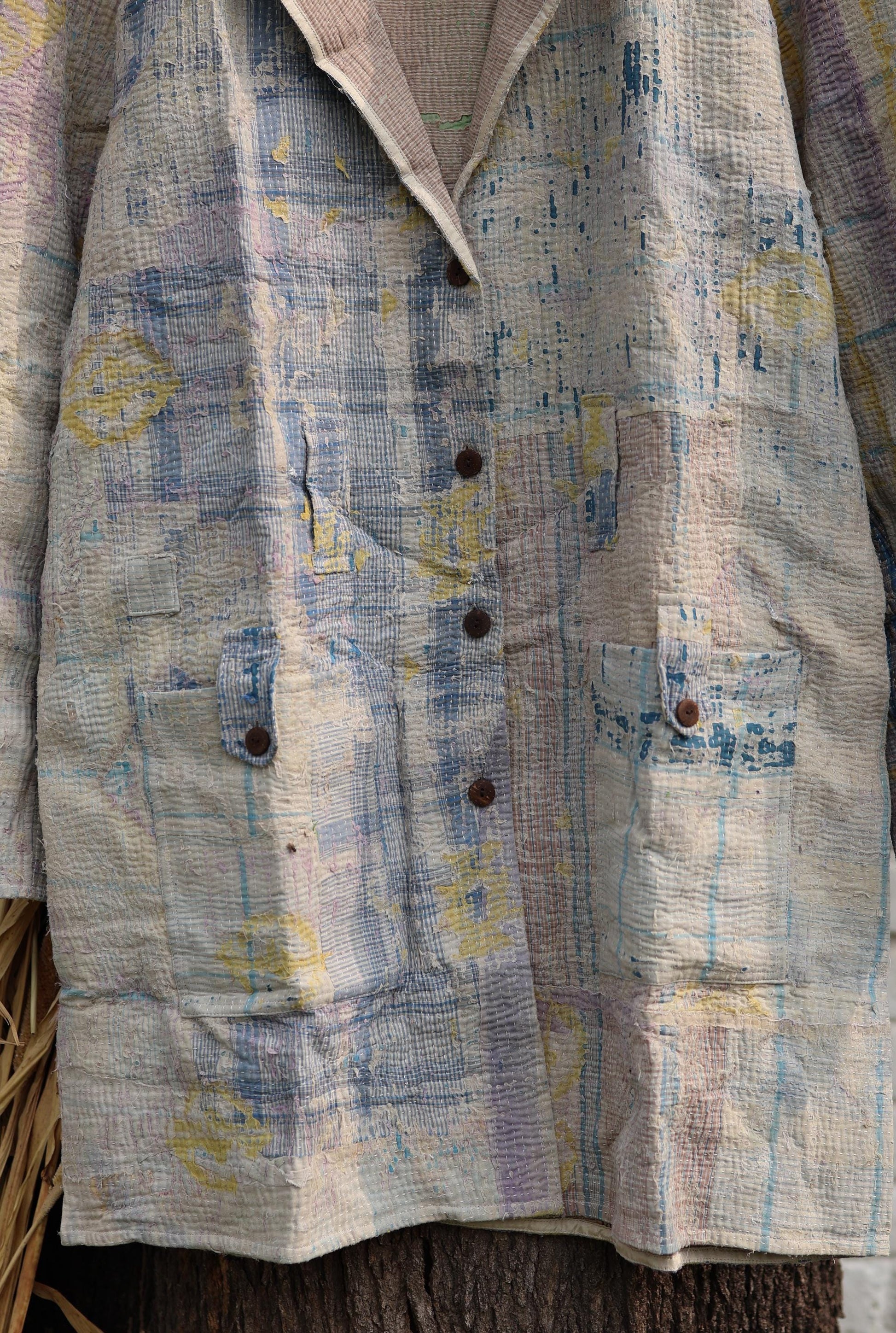 Handmade Vintage Kantha Quilt Coat for Women - Unique Bohemian Outerwear from Recycled Indian Quilts, One-off Ethnic style Up-Cycled Jacket