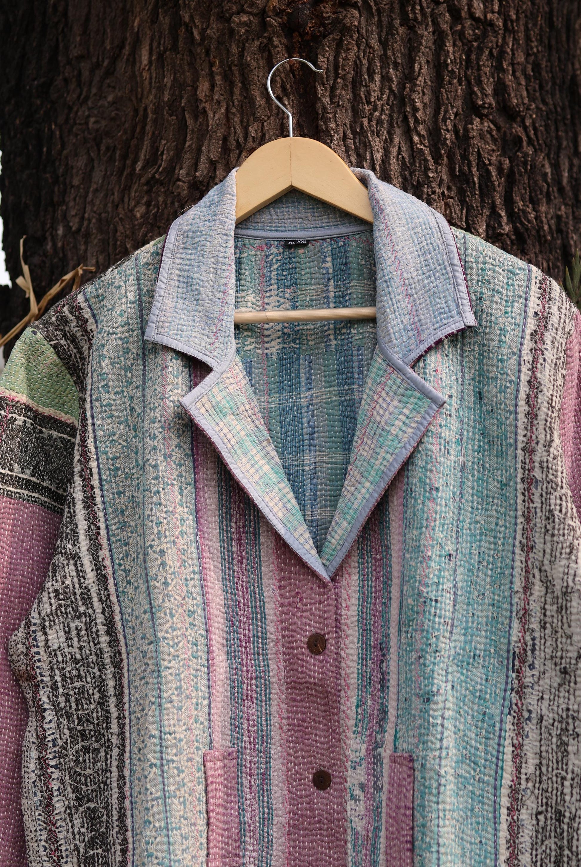 Handmade Vintage Kantha Quilt Coat for Women - Unique Bohemian Outerwear from Recycled Indian Quilts, One-off Ethnic style Up-Cycled Jacket
