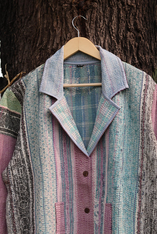 Handmade Vintage Kantha Quilt Coat for Women - Unique Bohemian Outerwear from Recycled Indian Quilts, One-off Ethnic style Up-Cycled Jacket