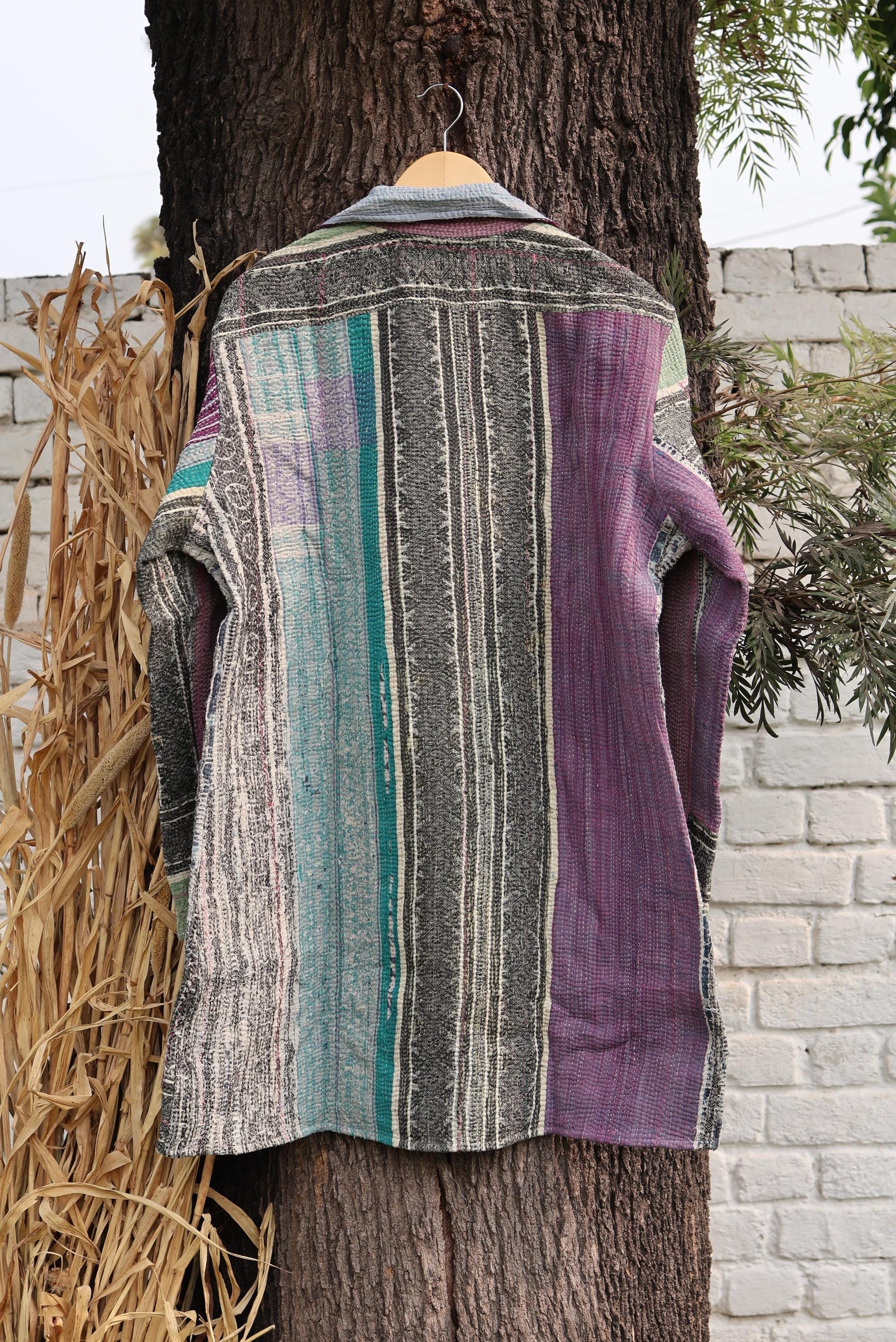 Handmade Vintage Kantha Quilt Coat for Women - Unique Bohemian Outerwear from Recycled Indian Quilts, One-off Ethnic style Up-Cycled Jacket