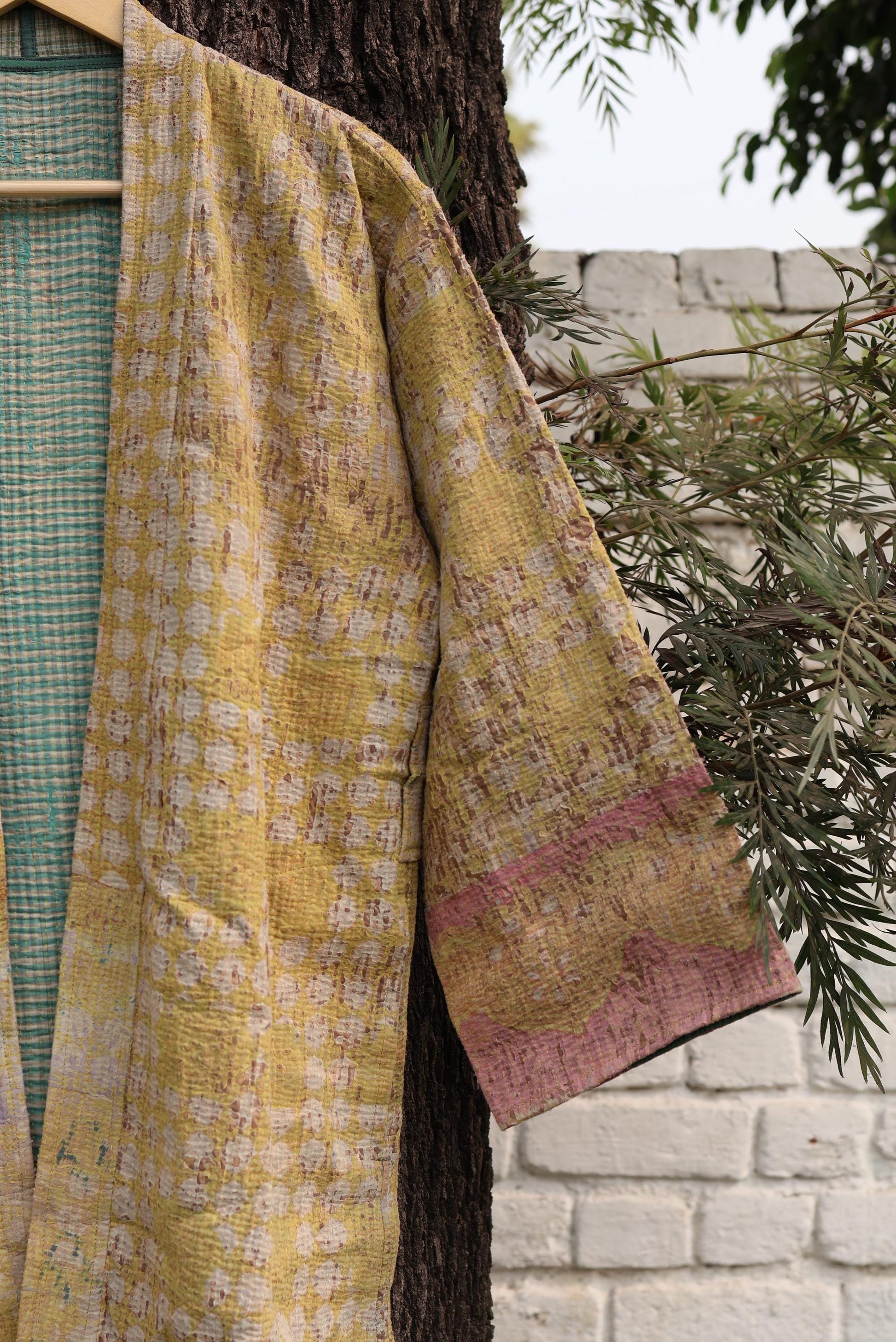 Handmade Vintage Kantha Kimono for Women - Unique Bohemian Outerwear from Recycled Indian Quilts, Ethnic style Robe, Up-Cycled Kimono Jacket