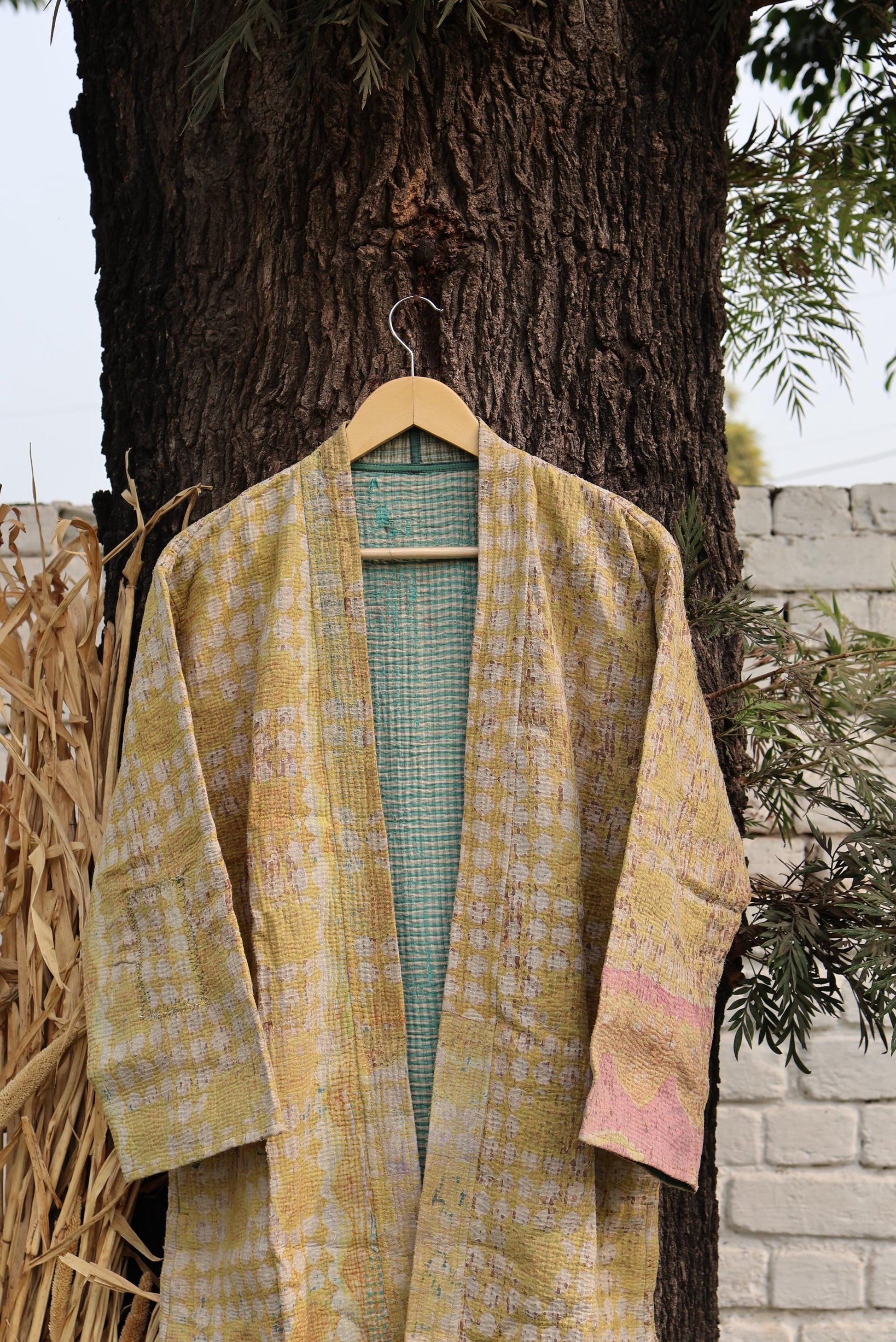 Handmade Vintage Kantha Kimono for Women - Unique Bohemian Outerwear from Recycled Indian Quilts, Ethnic style Robe, Up-Cycled Kimono Jacket