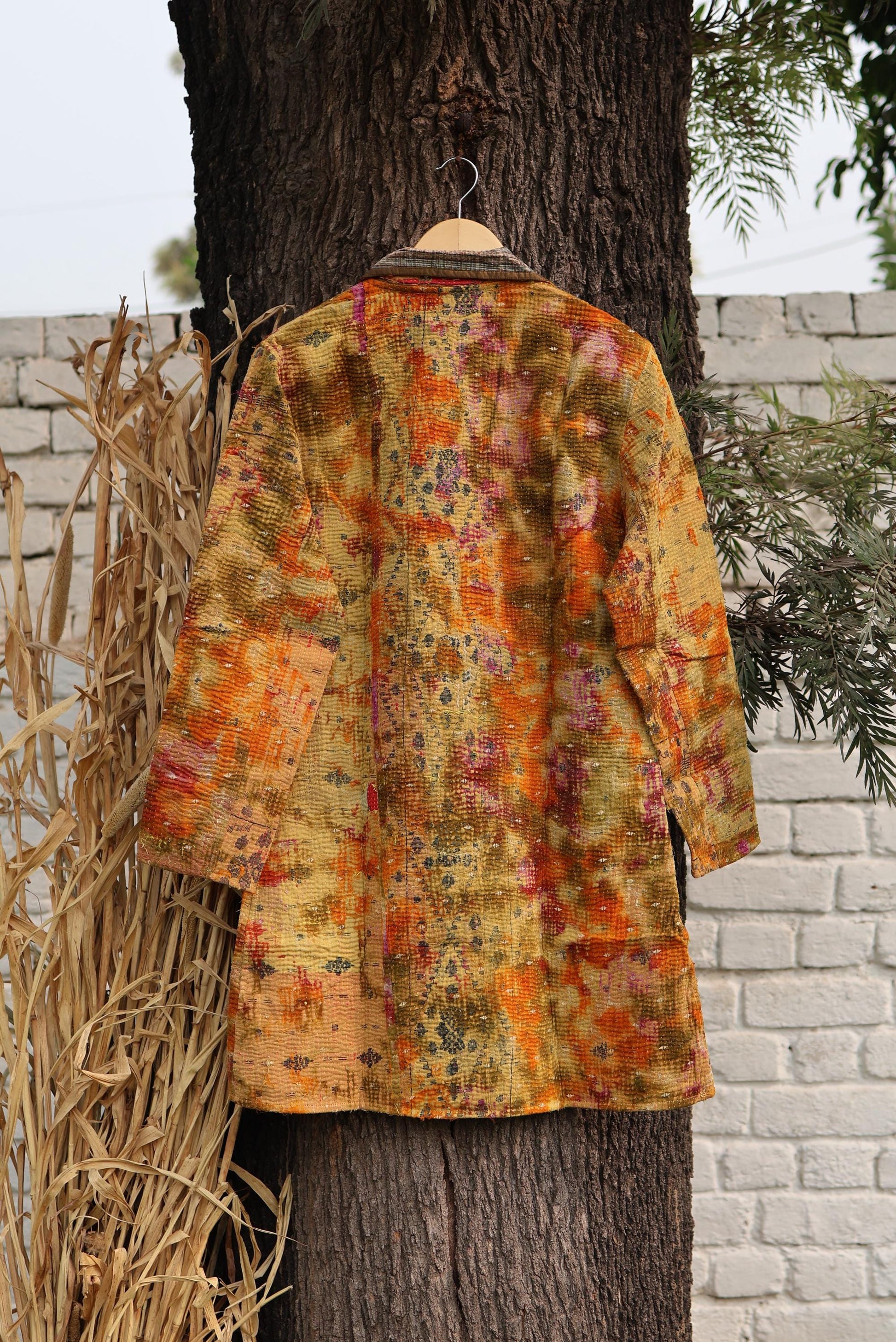 Handmade Vintage Kantha Quilt Coat for Women - Unique Bohemian Outerwear from Recycled Indian Quilts, One-off Ethnic style Up-Cycled Jacket