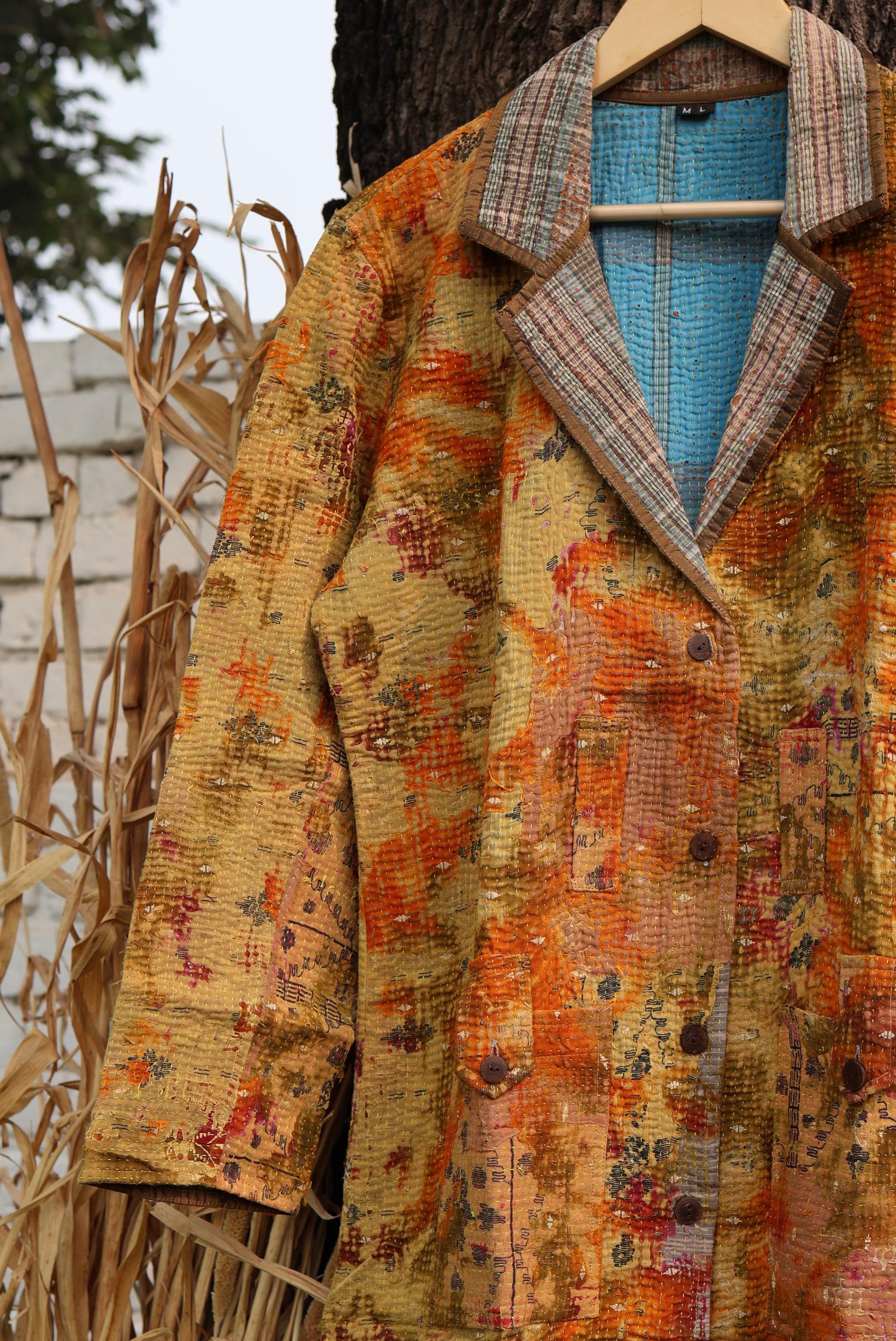 Handmade Vintage Kantha Quilt Coat for Women - Unique Bohemian Outerwear from Recycled Indian Quilts, One-off Ethnic style Up-Cycled Jacket
