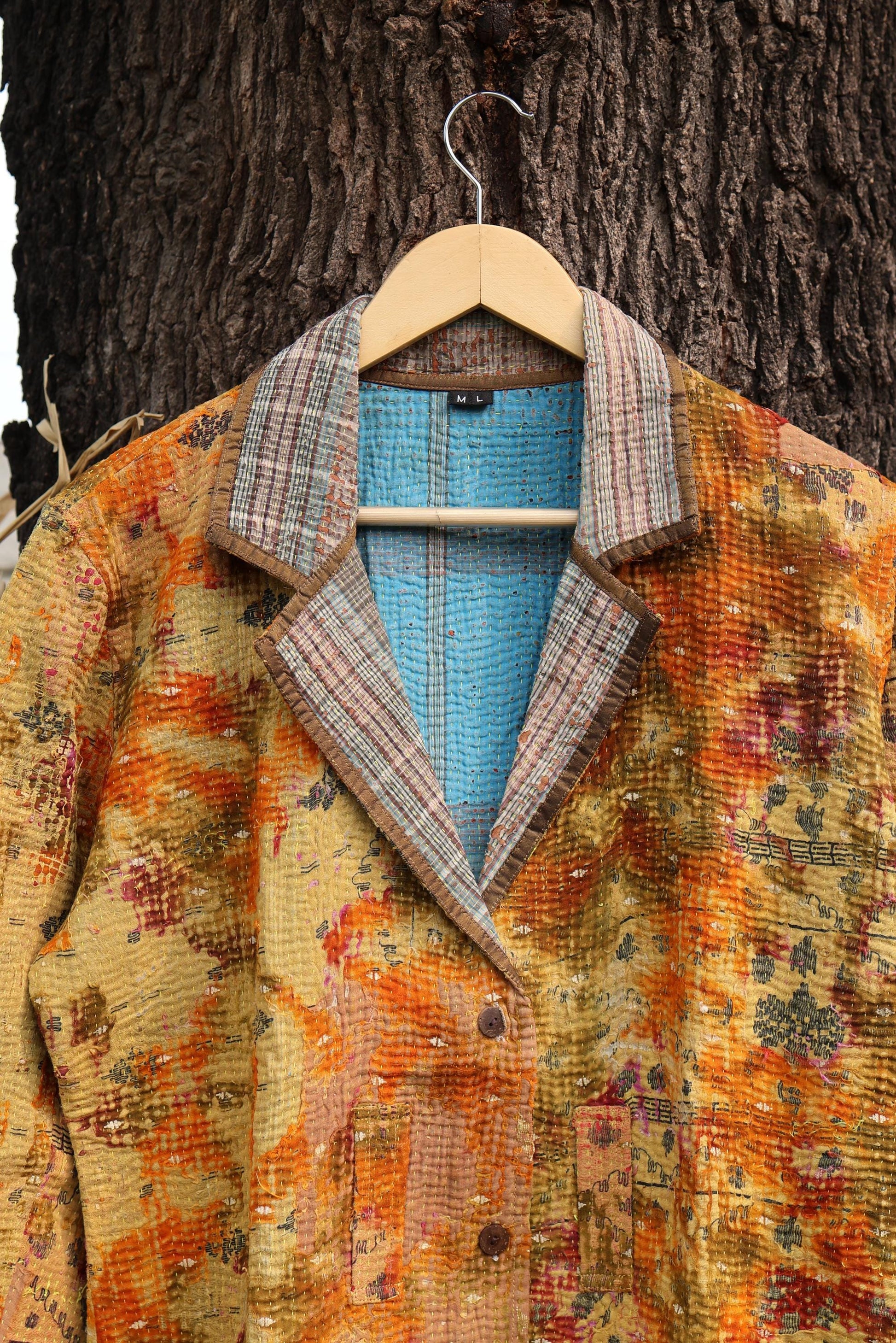 Handmade Vintage Kantha Quilt Coat for Women - Unique Bohemian Outerwear from Recycled Indian Quilts, One-off Ethnic style Up-Cycled Jacket
