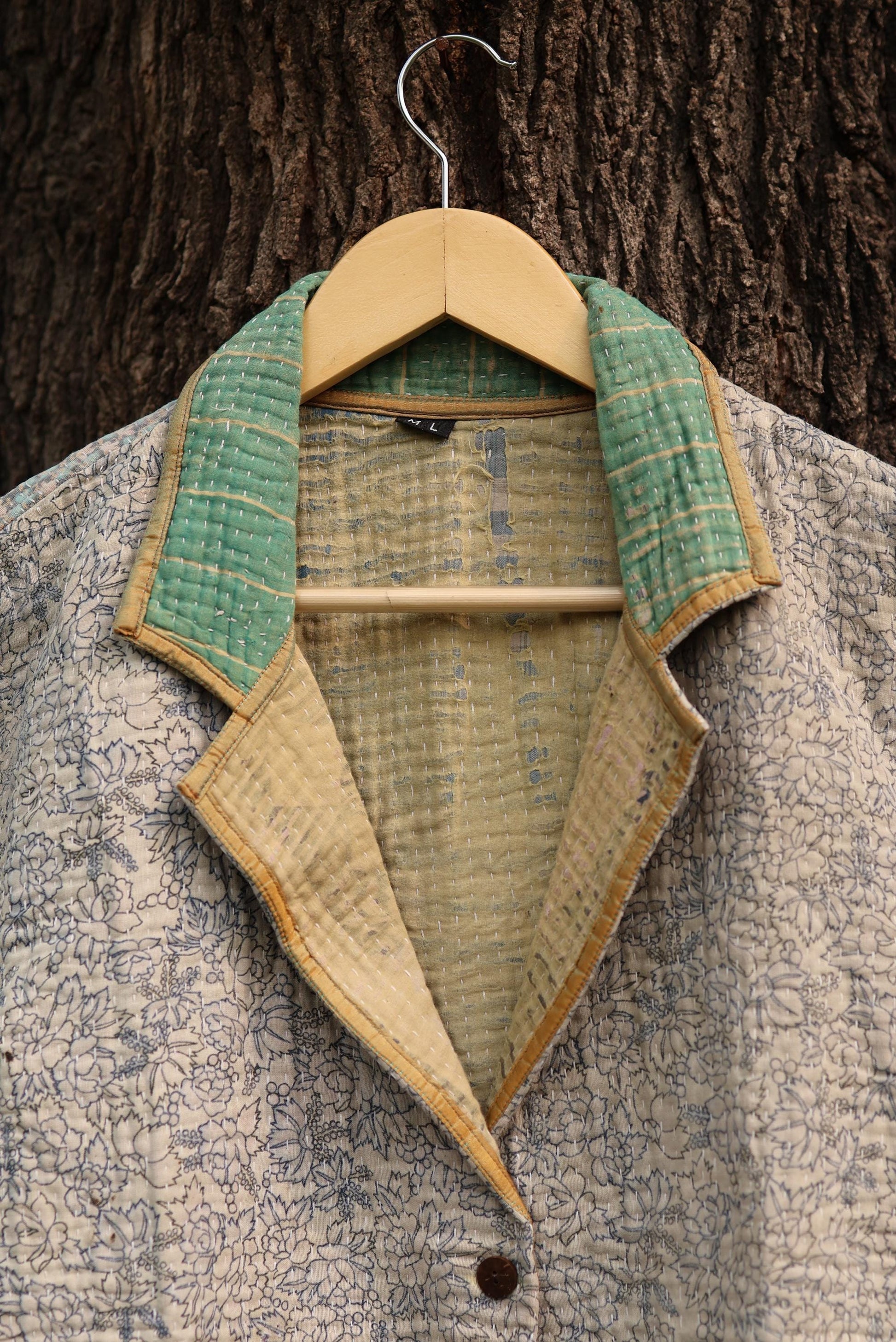 Handmade Vintage Kantha Quilt Coat for Women - Unique Bohemian Outerwear from Recycled Indian Quilts, One-off Ethnic style Up-Cycled Jacket