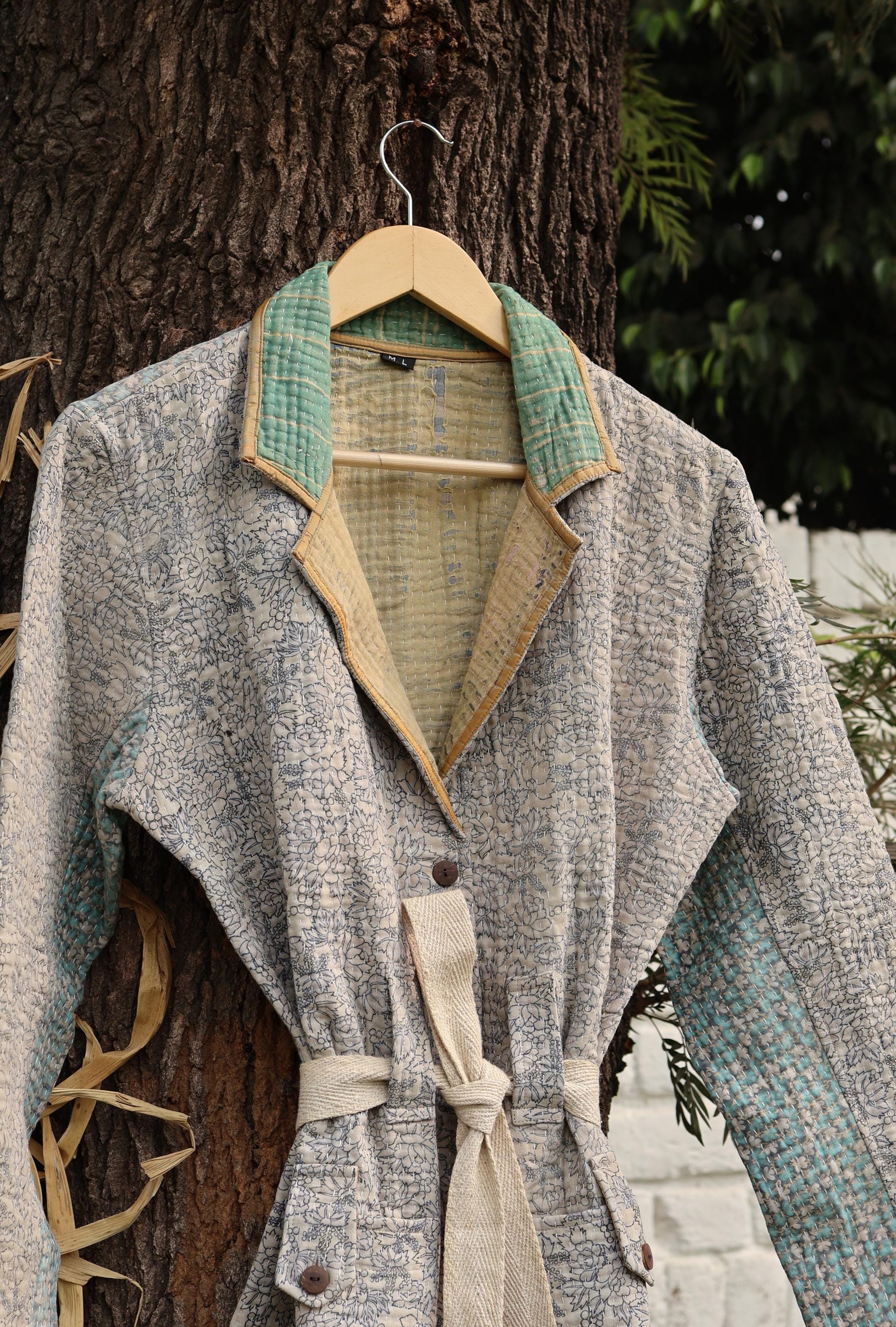 Handmade Vintage Kantha Quilt Coat for Women - Unique Bohemian Outerwear from Recycled Indian Quilts, One-off Ethnic style Up-Cycled Jacket