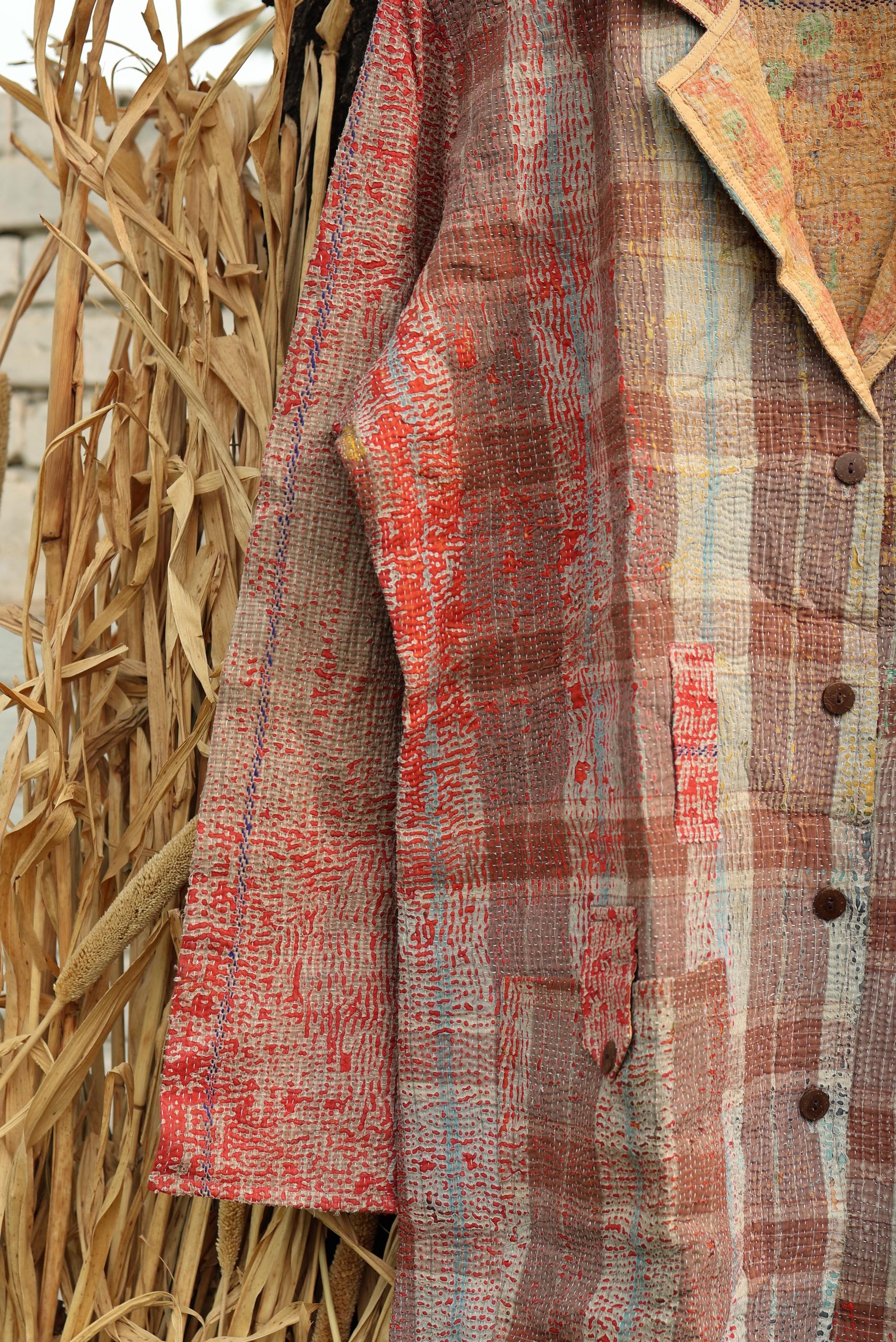 Handmade Vintage Kantha Quilt Coat for Women - Unique Bohemian Outerwear from Recycled Indian Quilts, One-off Ethnic style Up-Cycled Jacket
