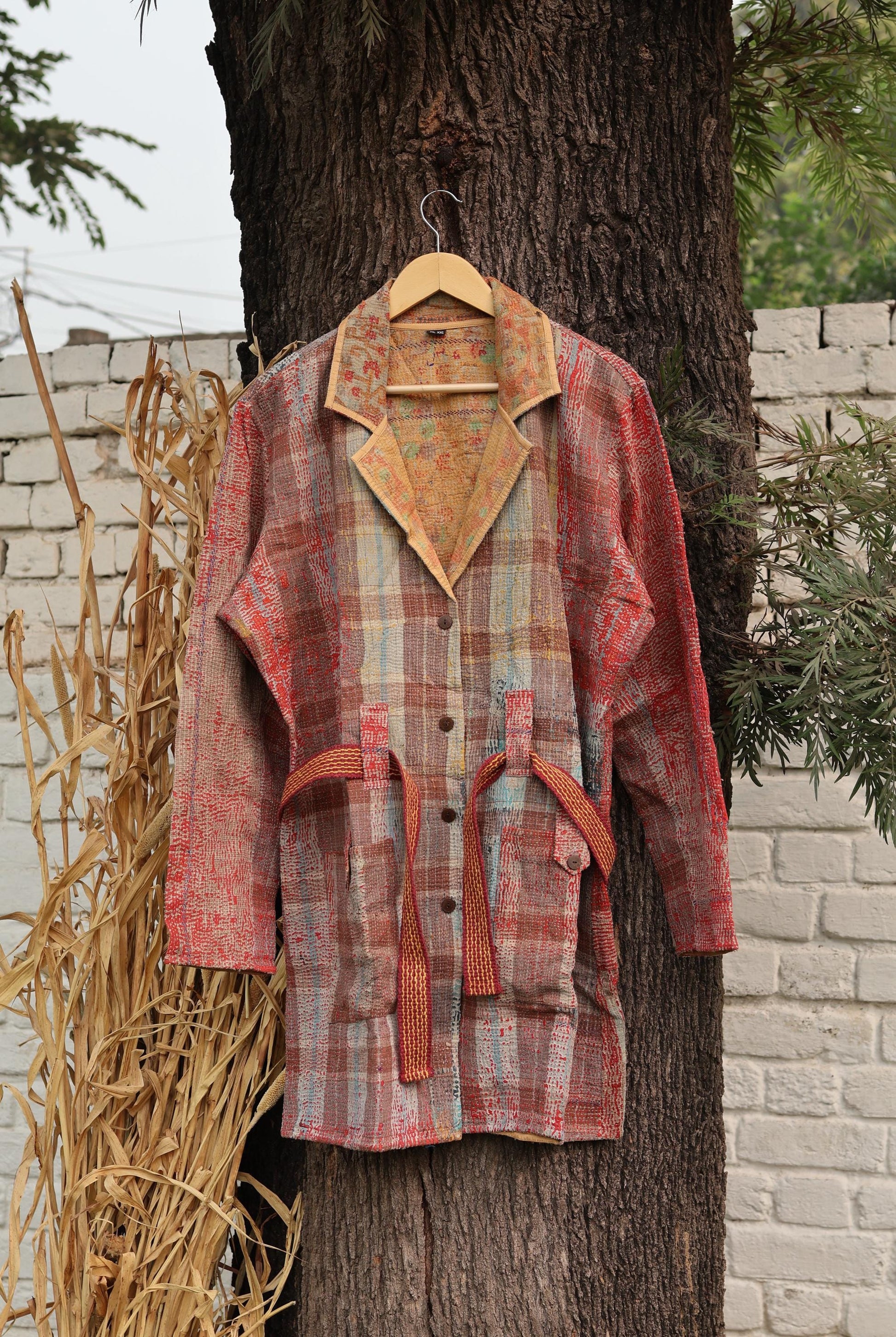 Handmade Vintage Kantha Quilt Coat for Women - Unique Bohemian Outerwear from Recycled Indian Quilts, One-off Ethnic style Up-Cycled Jacket