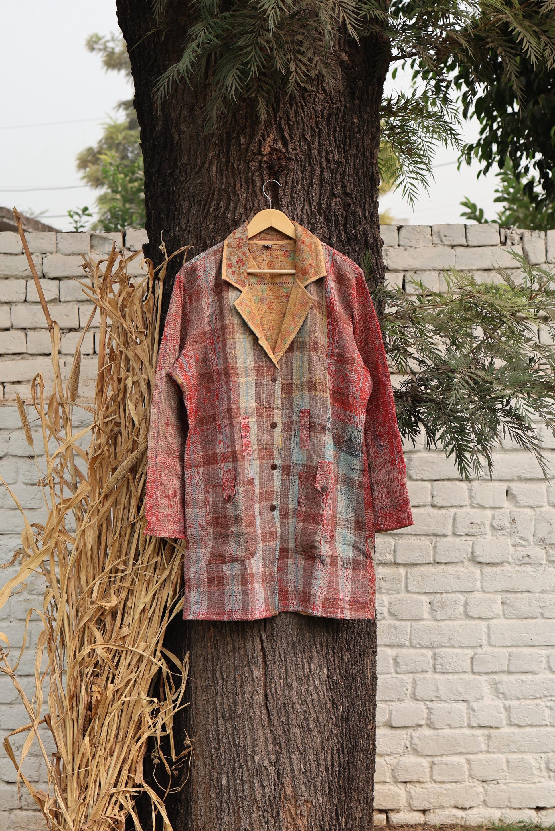 Handmade Vintage Kantha Quilt Coat for Women - Unique Bohemian Outerwear from Recycled Indian Quilts, One-off Ethnic style Up-Cycled Jacket