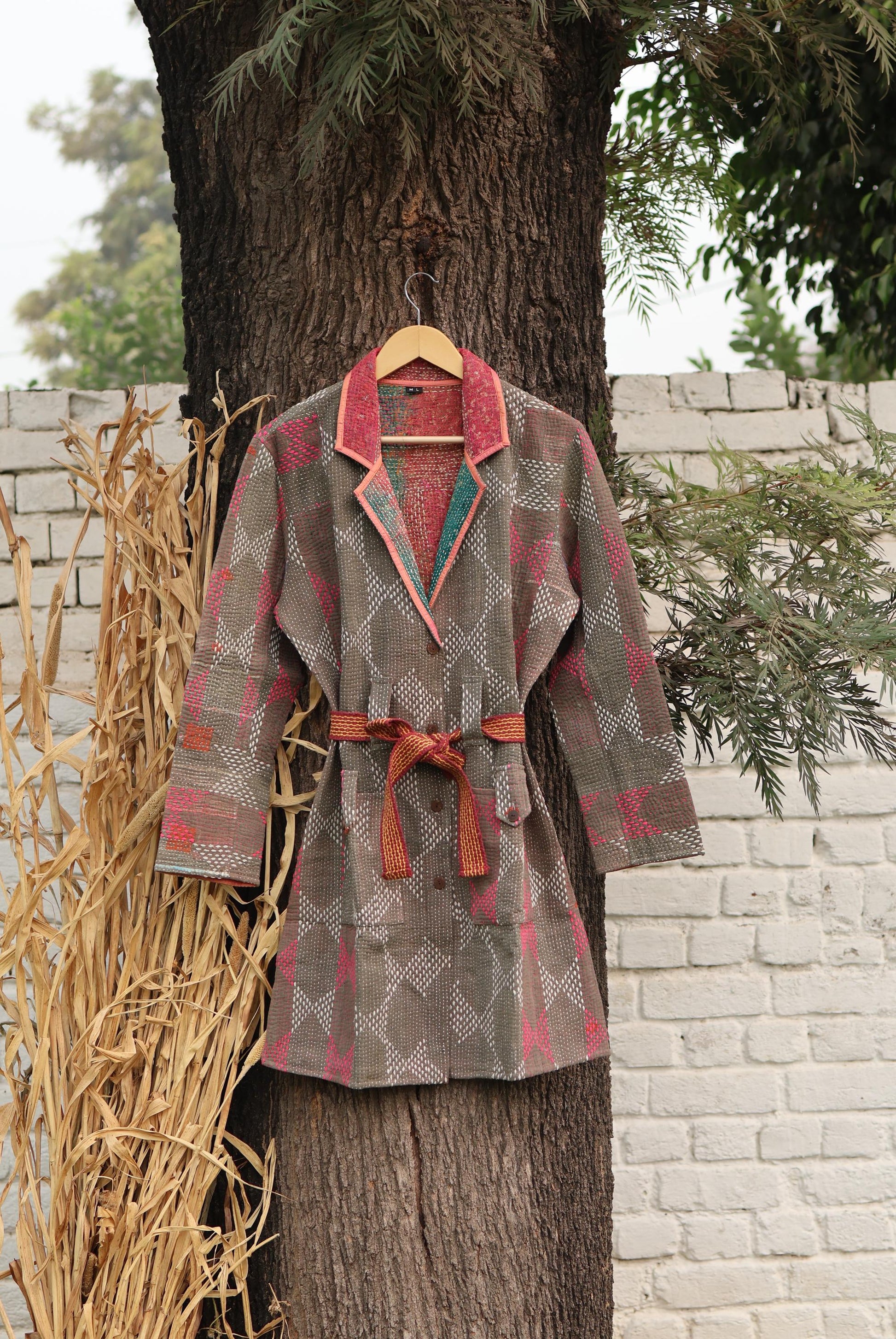 Handmade Vintage Kantha Quilt Coat for Women - Unique Bohemian Outerwear from Recycled Indian Quilts, One-off Ethnic style Up-Cycled Jacket