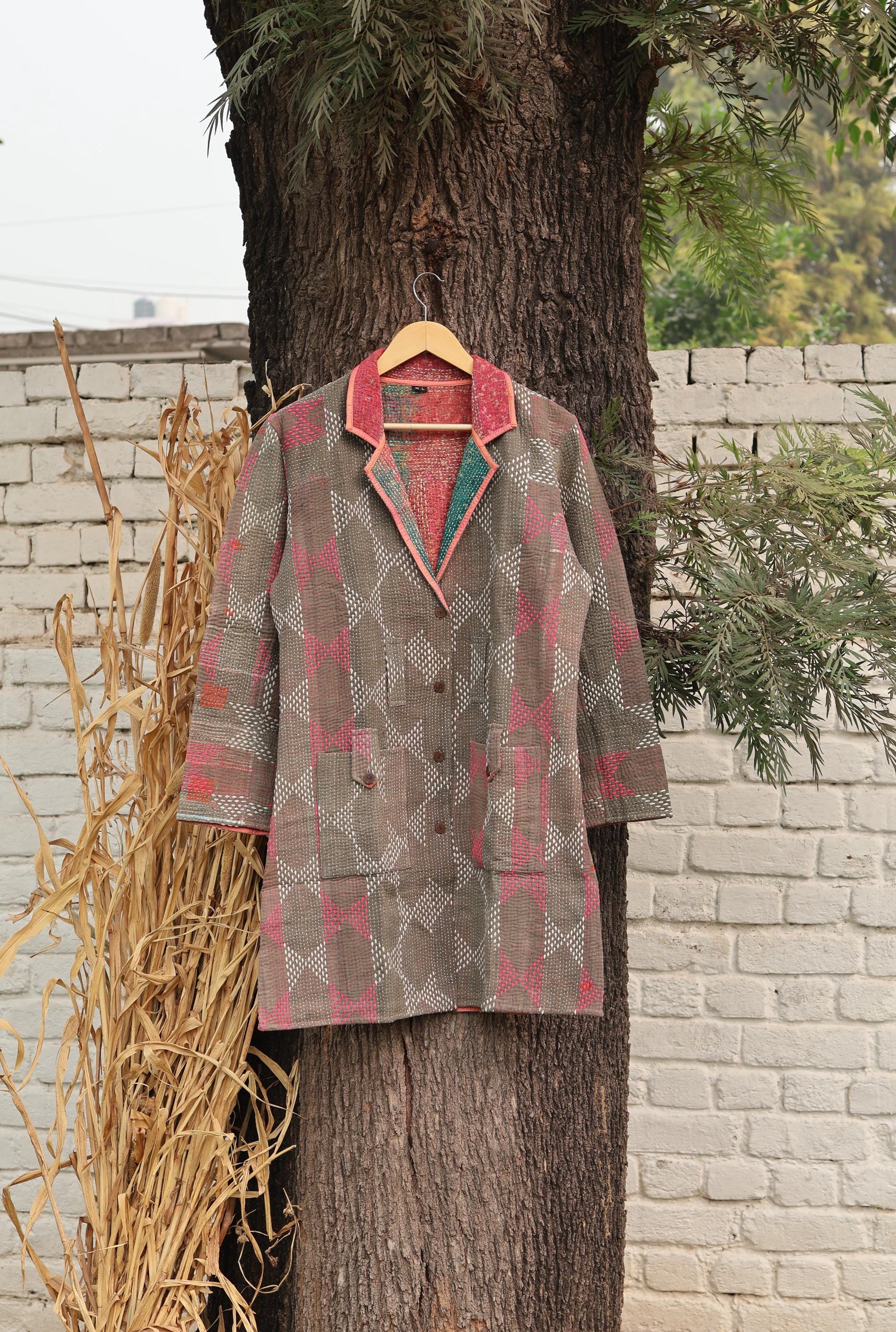 Handmade Vintage Kantha Quilt Coat for Women - Unique Bohemian Outerwear from Recycled Indian Quilts, One-off Ethnic style Up-Cycled Jacket