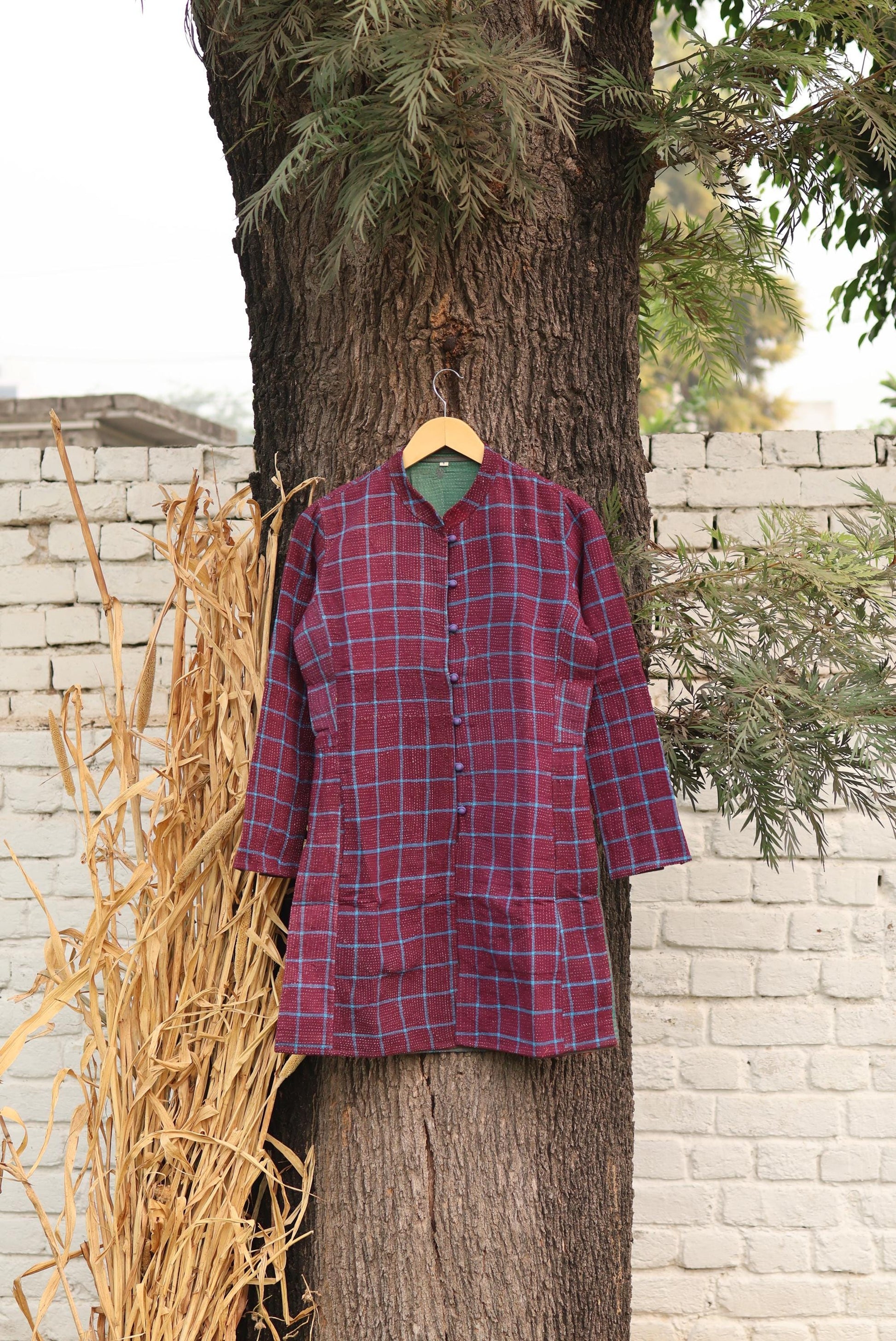 Handmade Vintage Kantha Quilt Coat for Women - Unique Bohemian Outerwear from Recycled Indian Quilts, One-off Ethnic style Up-Cycled Jacket