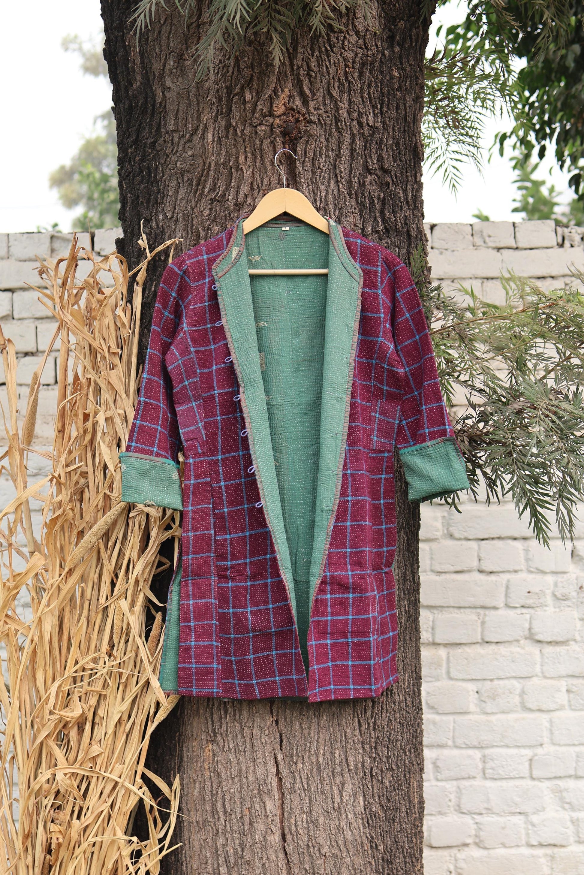 Handmade Vintage Kantha Quilt Coat for Women - Unique Bohemian Outerwear from Recycled Indian Quilts, One-off Ethnic style Up-Cycled Jacket