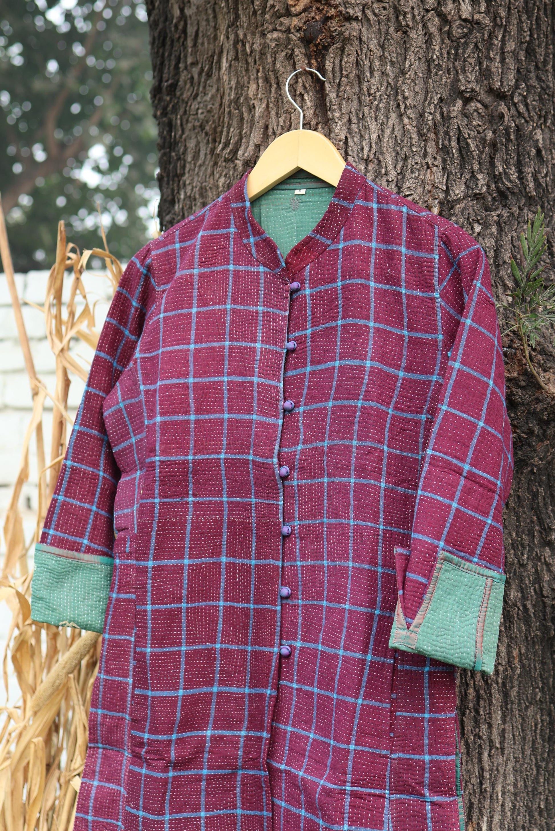 Handmade Vintage Kantha Quilt Coat for Women - Unique Bohemian Outerwear from Recycled Indian Quilts, One-off Ethnic style Up-Cycled Jacket