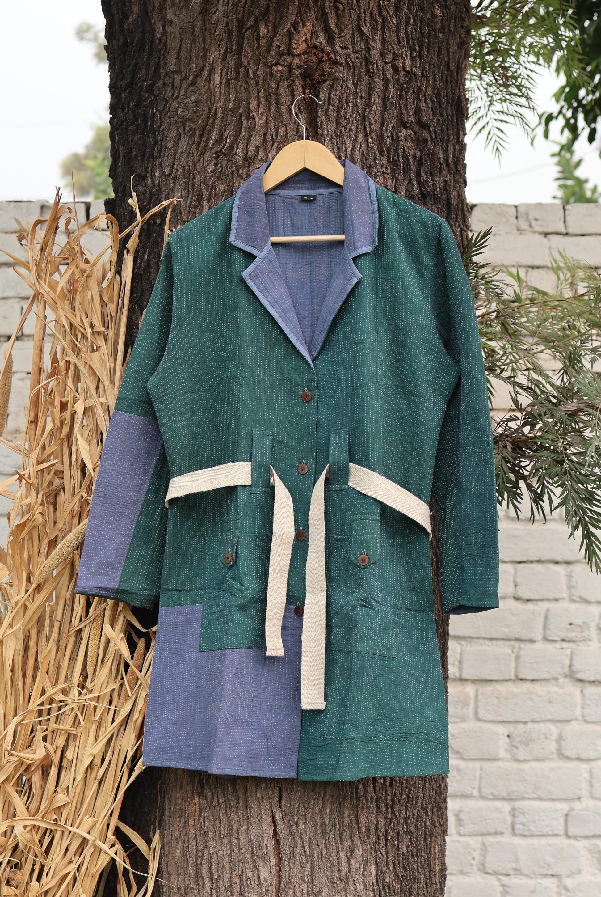 Handmade Vintage Kantha Quilt Coat for Women - Unique Bohemian Outerwear from Recycled Indian Quilts, One-off Ethnic style Up-Cycled Jacket