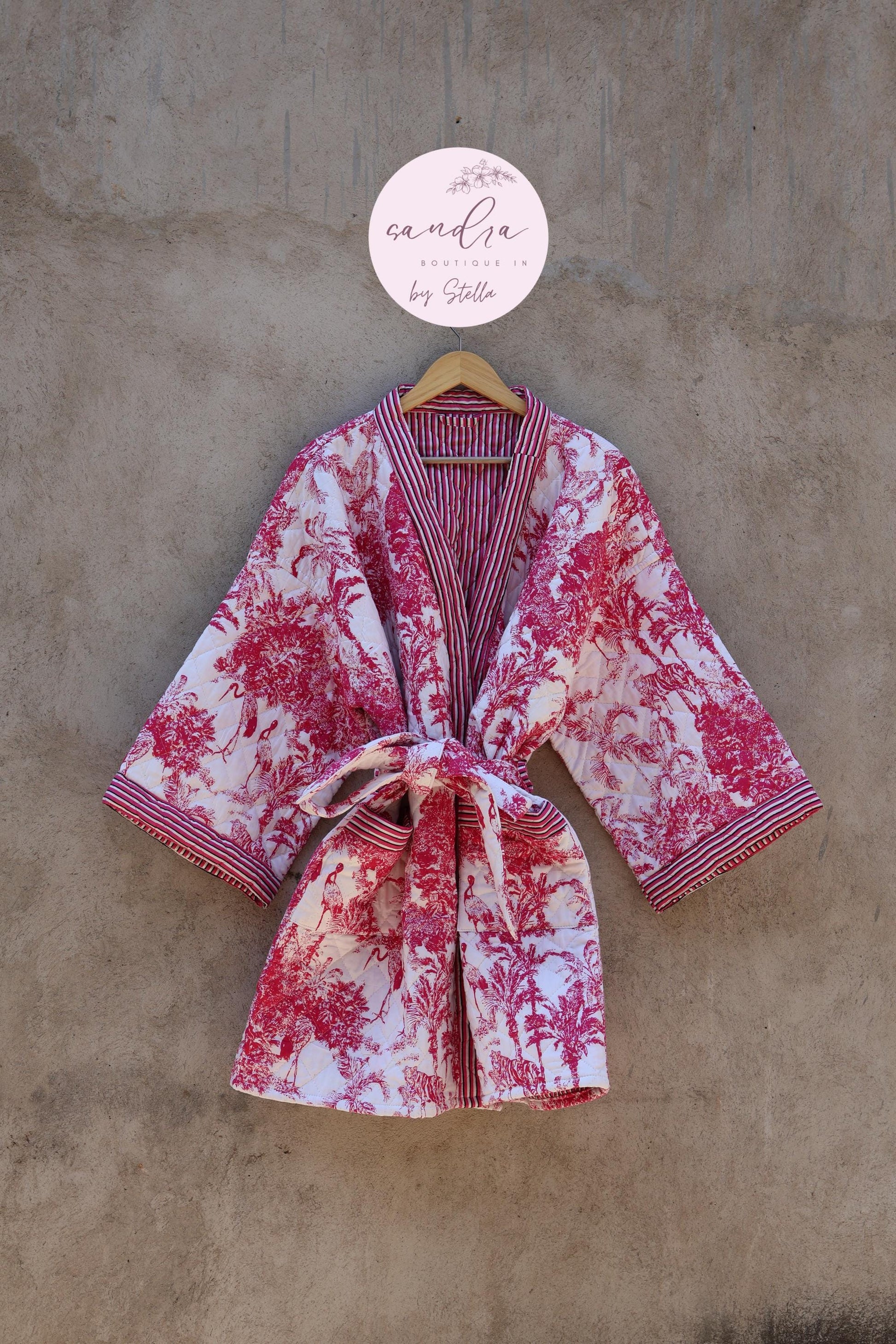 Indian Handmade Cotton Quilted Jacket, Vintage Free Size Cotton Quilted Overcoat Kimono Women's Bohemian Long Coat with Belt, Gift for Her
