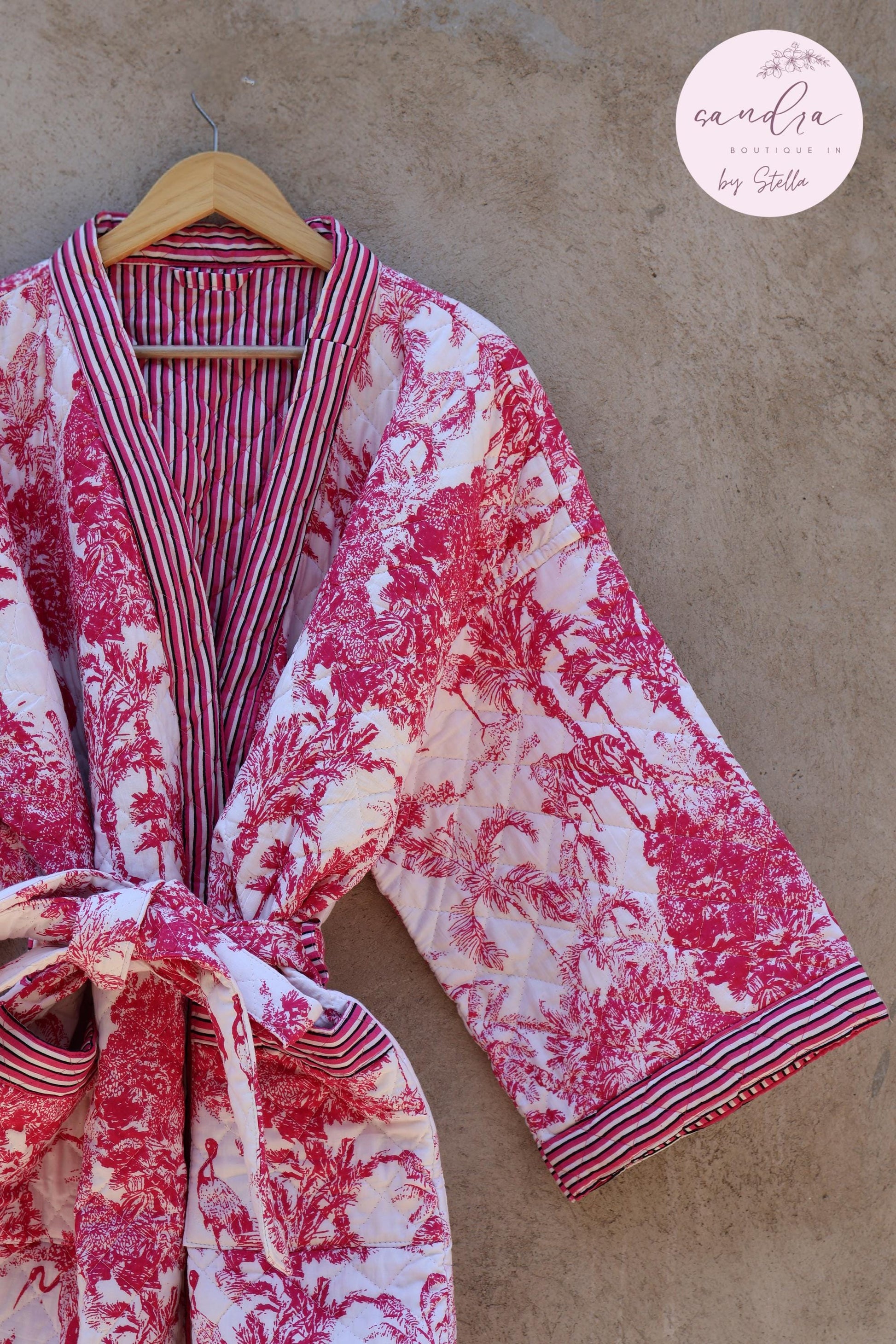 Indian Handmade Cotton Quilted Jacket, Vintage Free Size Cotton Quilted Overcoat Kimono Women's Bohemian Long Coat with Belt, Gift for Her