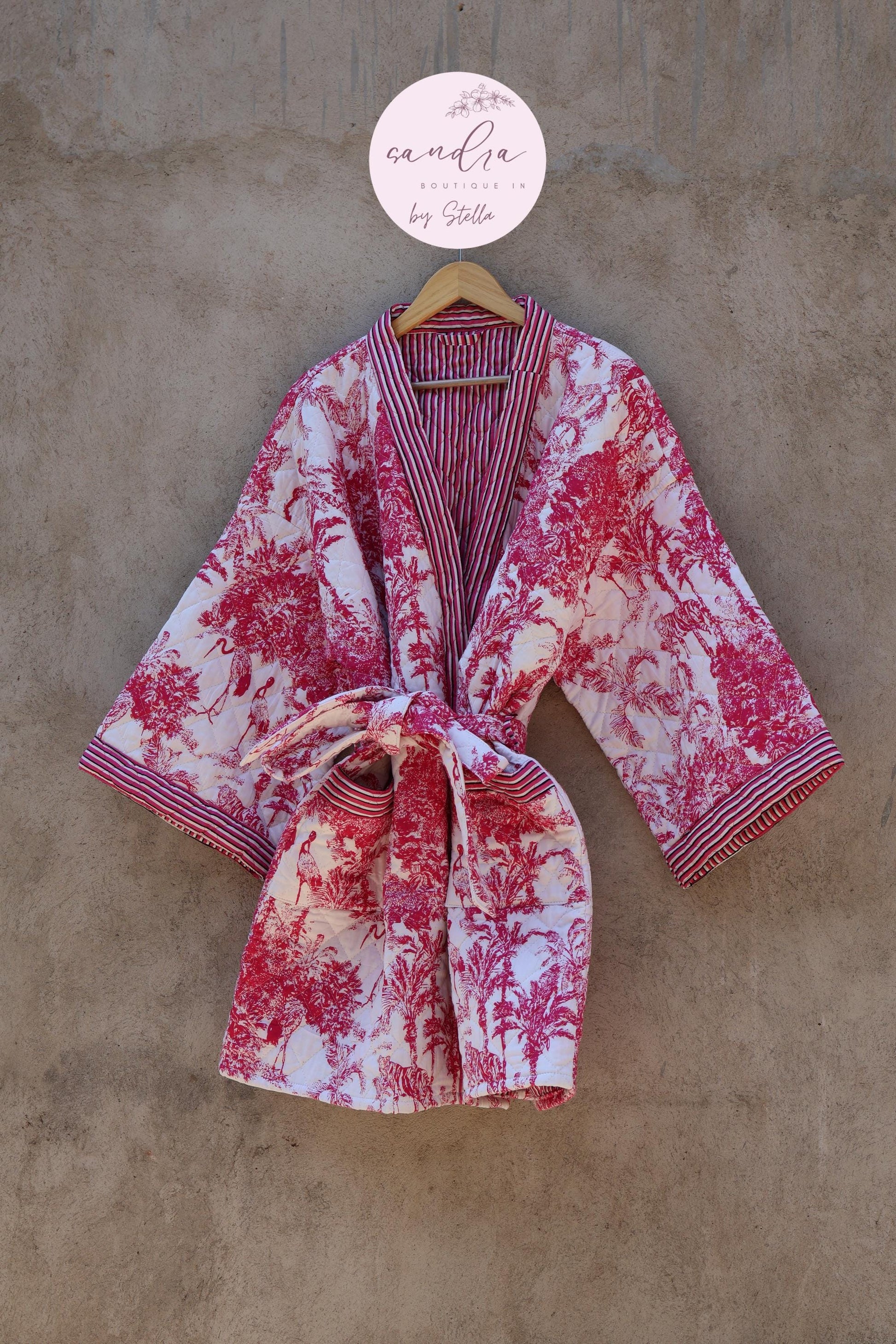 Indian Handmade Cotton Quilted Jacket, Vintage Free Size Cotton Quilted Overcoat Kimono Women's Bohemian Long Coat with Belt, Gift for Her