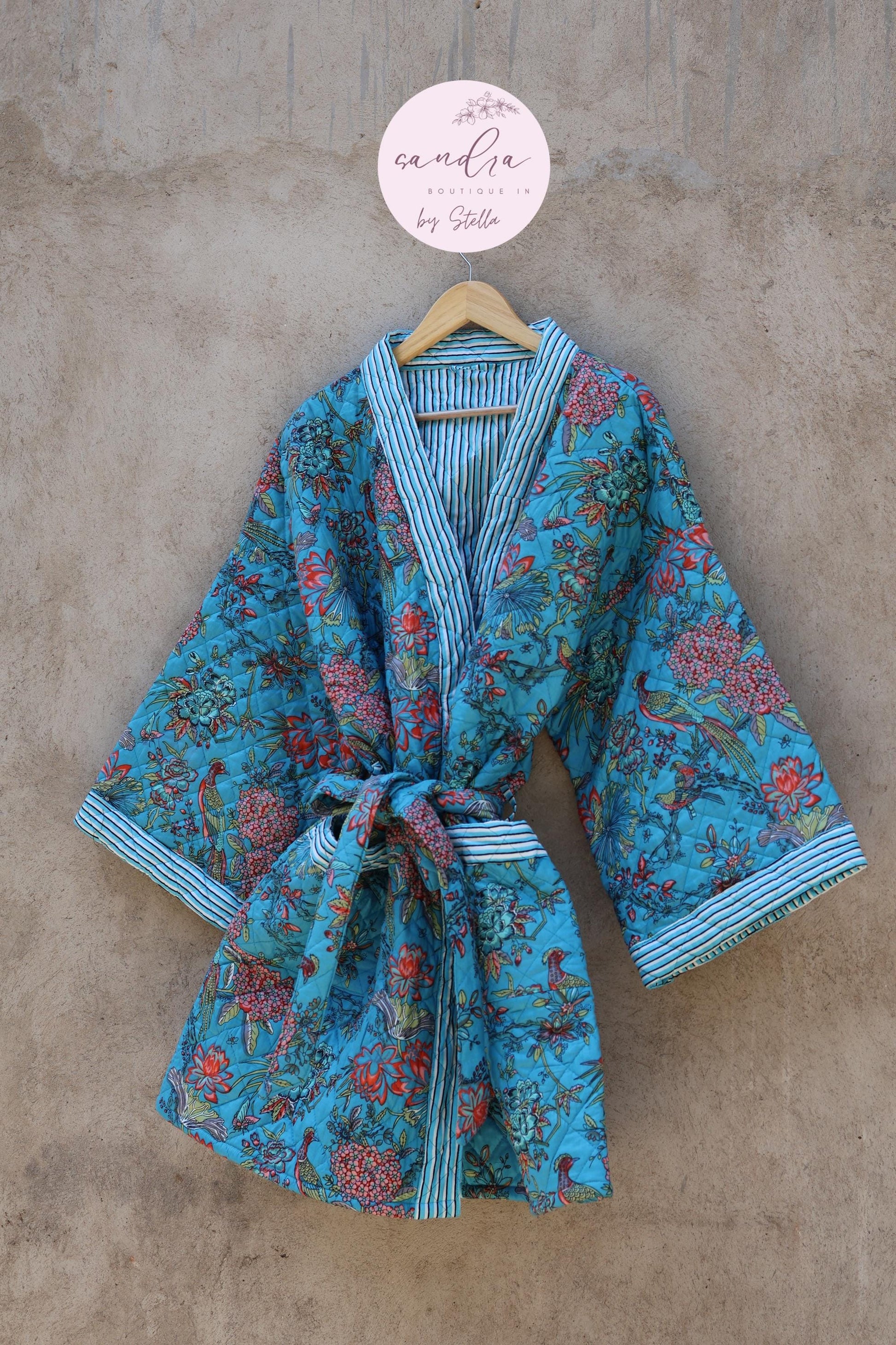 Indian Handmade Cotton Quilted Jacket, Vintage Free Size Cotton Quilted Overcoat Kimono Women's Bohemian Long Coat with Belt, Gift for Her