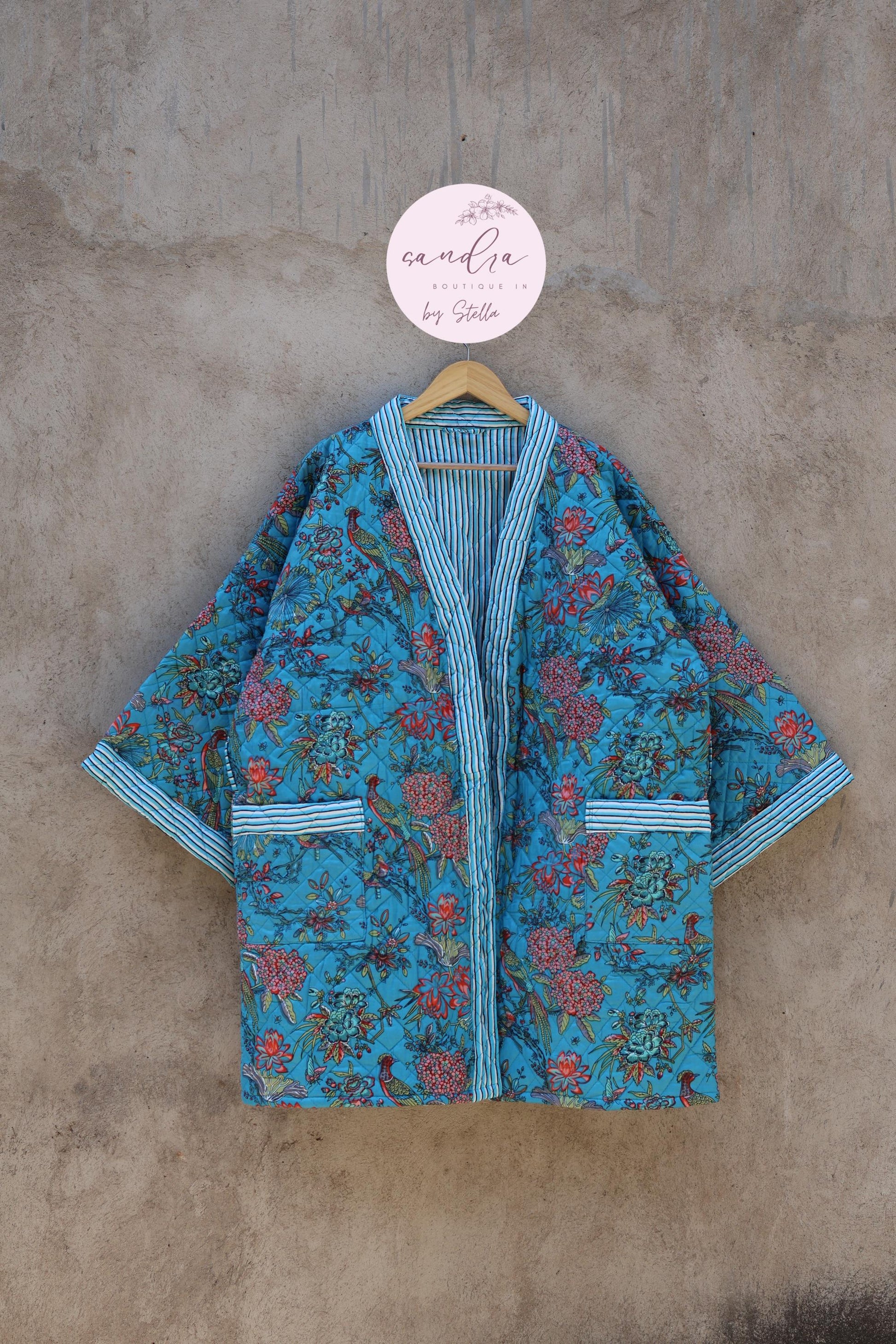Indian Handmade Cotton Quilted Jacket, Vintage Free Size Cotton Quilted Overcoat Kimono Women's Bohemian Long Coat with Belt, Gift for Her