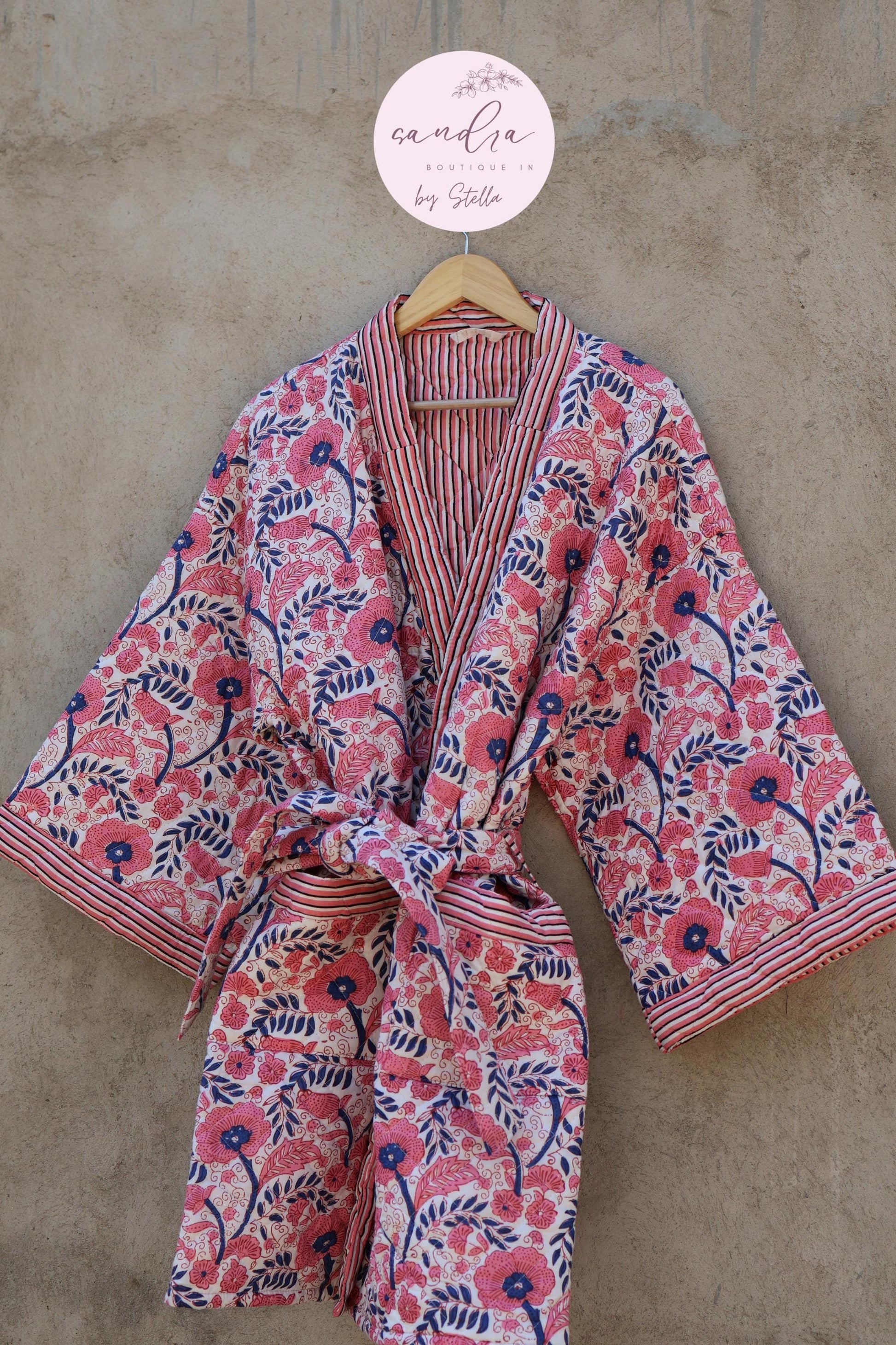 Indian Handmade Cotton Quilted Jacket, Vintage Free Size Cotton Quilted Overcoat Kimono Women's Bohemian Long Coat with Belt, Gift for Her
