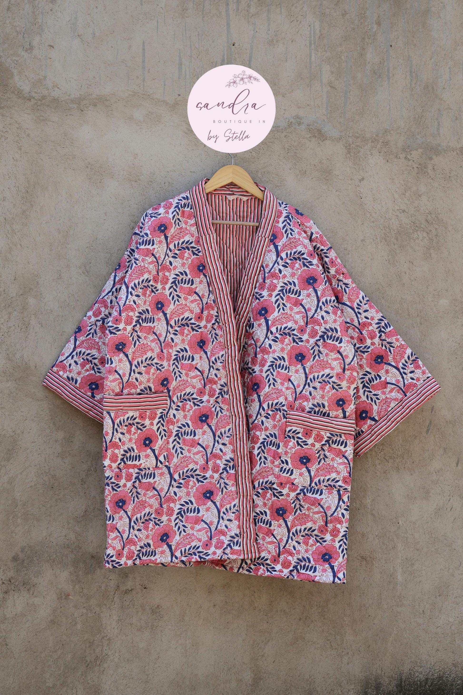 Indian Handmade Cotton Quilted Jacket, Vintage Free Size Cotton Quilted Overcoat Kimono Women's Bohemian Long Coat with Belt, Gift for Her