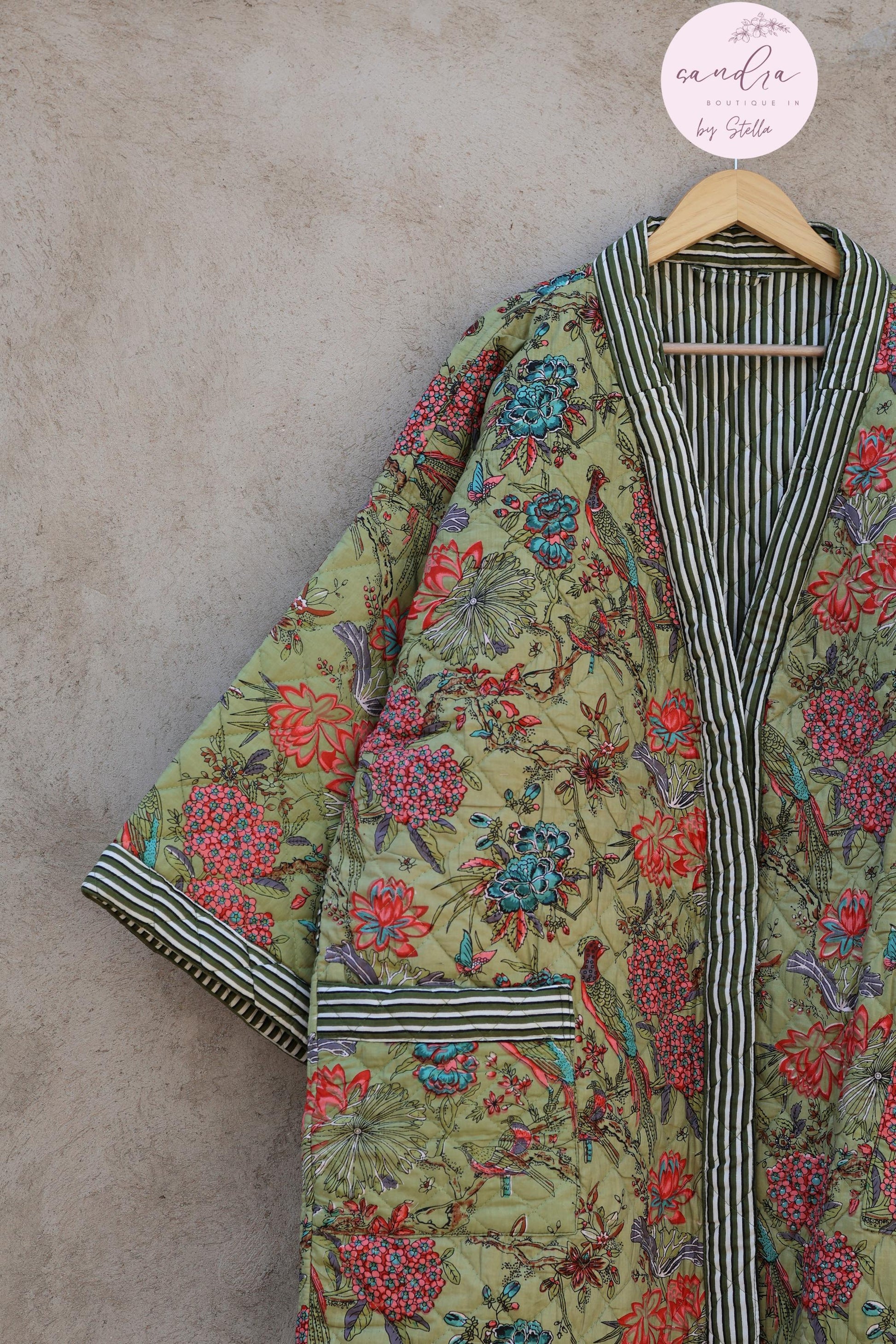 Indian Handmade Cotton Quilted Jacket, Vintage Free Size Cotton Quilted Overcoat Kimono Women's Bohemian Long Coat with Belt, Gift for Her