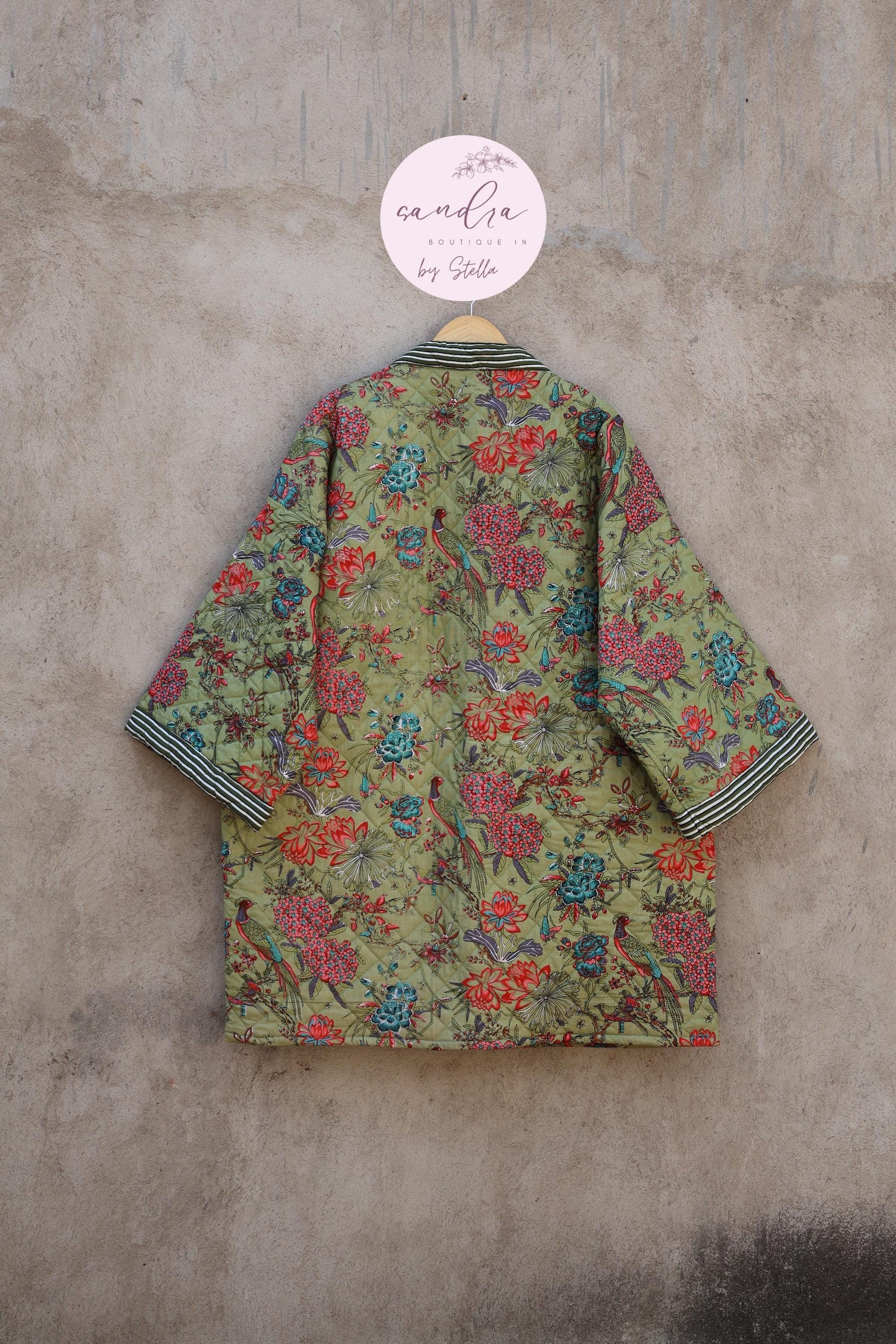 Indian Handmade Cotton Quilted Jacket, Vintage Free Size Cotton Quilted Overcoat Kimono Women's Bohemian Long Coat with Belt, Gift for Her