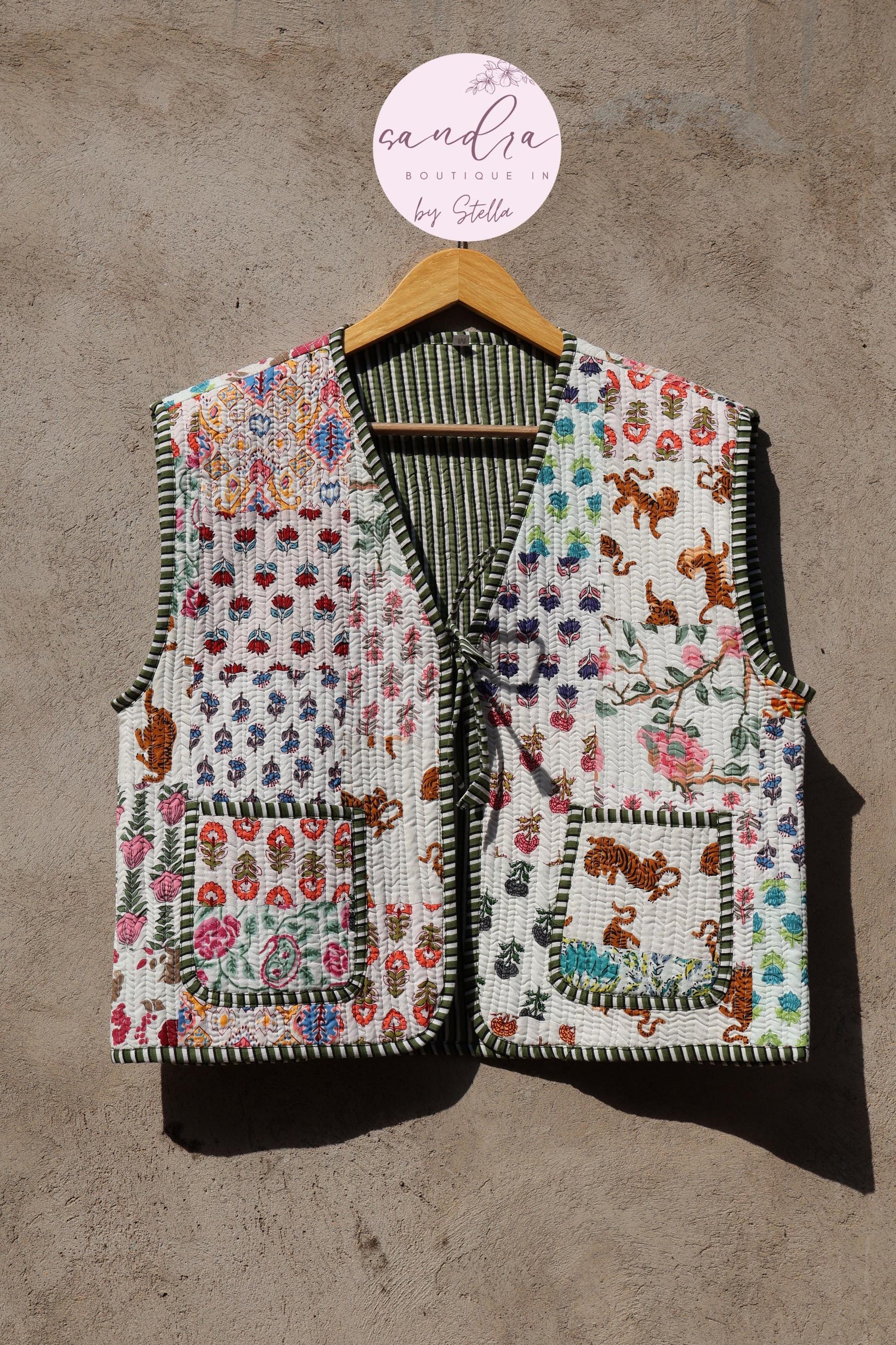 Handmade Cotton Quilted Vest, Vintage Indian Patchwork Kimono Gilet, New Style Women's Outerwear Waistcoat, Boho Spring Jacket Gift for Her