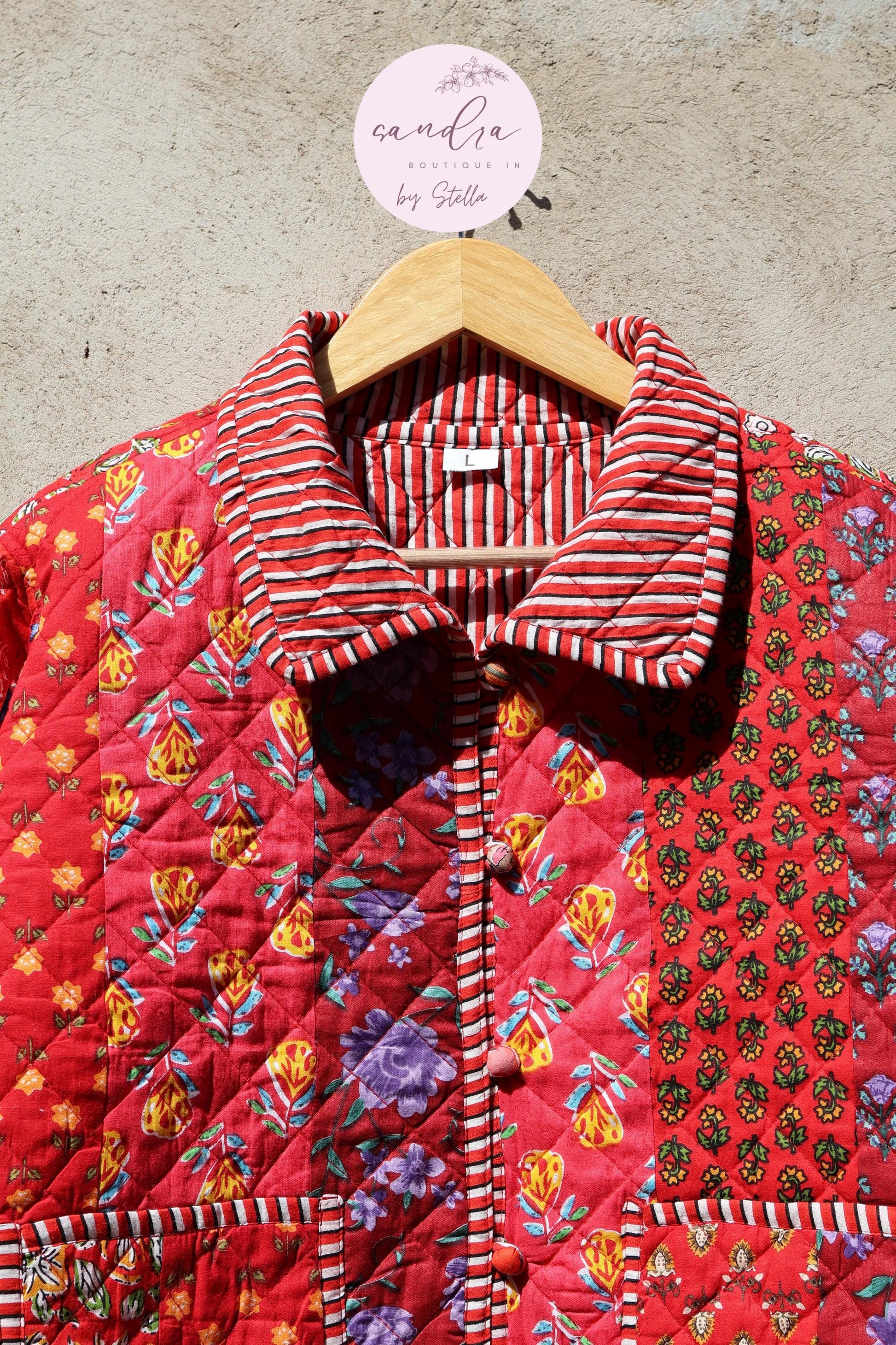 Indian Handmade Quilted Cotton Jacket, Vintage Red Patchwork Women's Reversible Coat, Kimono Vintage Boho Jacket, Spring Jacket Gift for Her