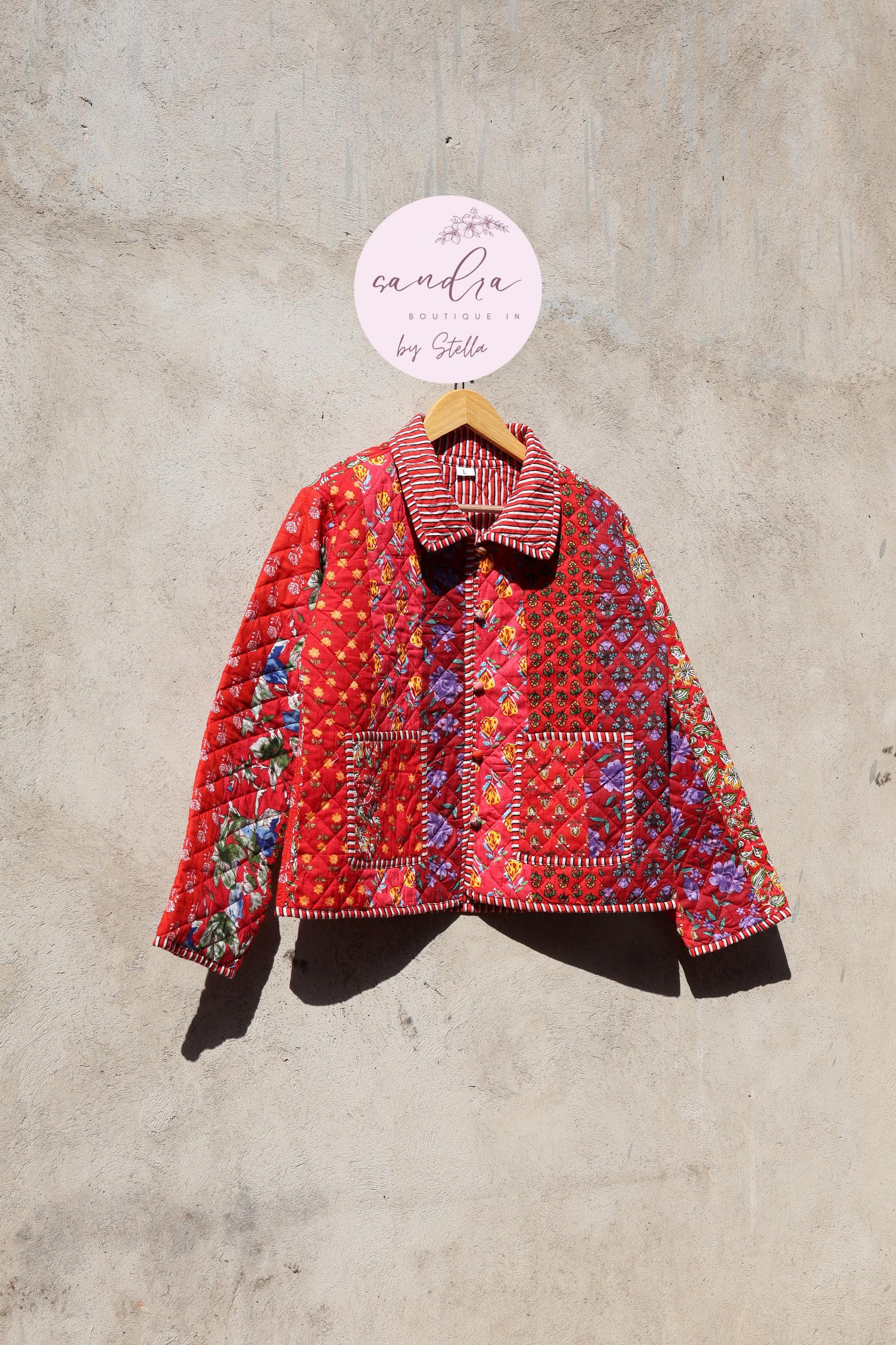 Indian Handmade Quilted Cotton Jacket, Vintage Red Patchwork Women's Reversible Coat, Kimono Vintage Boho Jacket, Spring Jacket Gift for Her