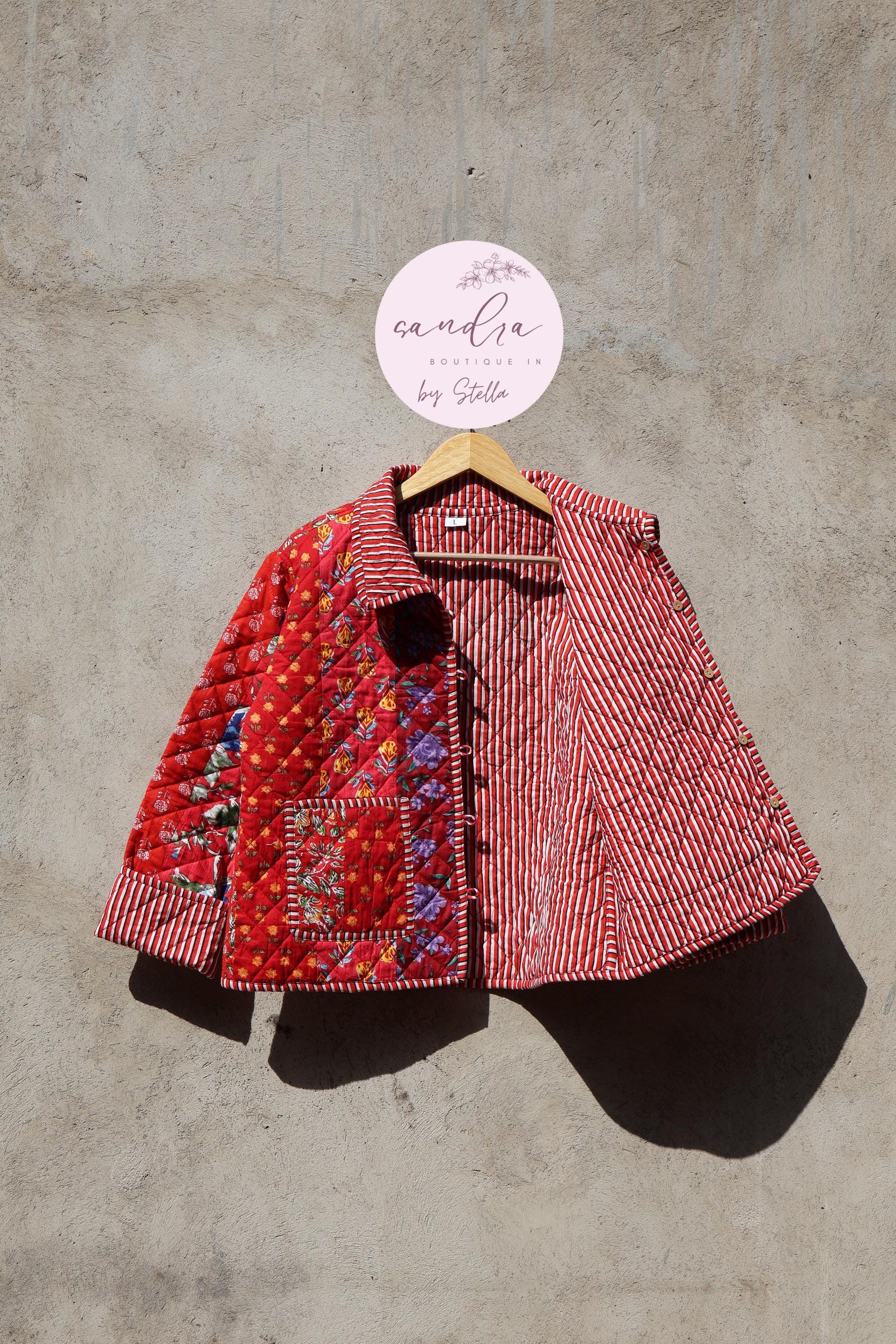 Indian Handmade Quilted Cotton Jacket, Vintage Red Patchwork Women's Reversible Coat, Kimono Vintage Boho Jacket, Spring Jacket Gift for Her