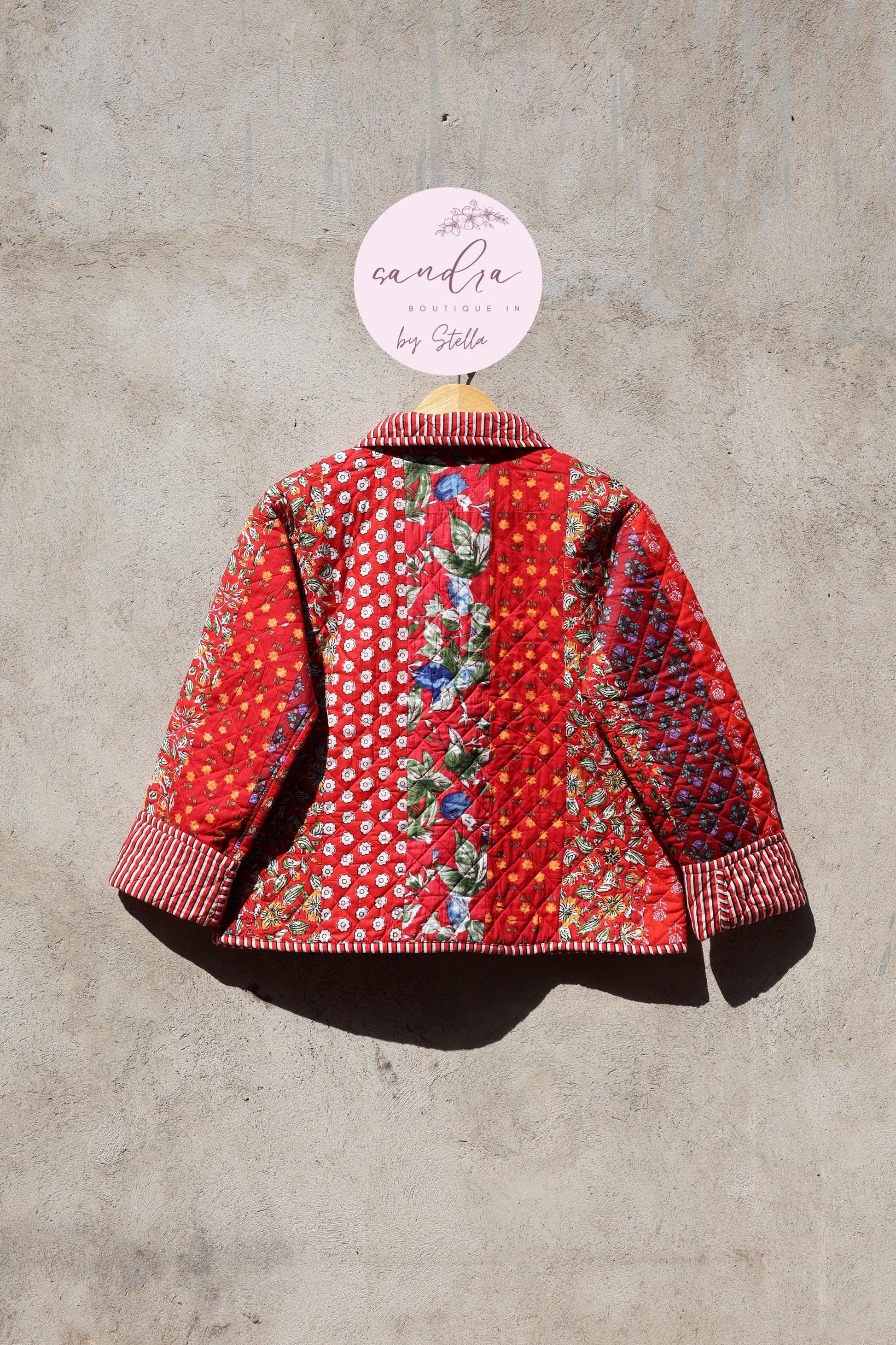 Indian Handmade Quilted Cotton Jacket, Vintage Red Patchwork Women's Reversible Coat, Kimono Vintage Boho Jacket, Spring Jacket Gift for Her