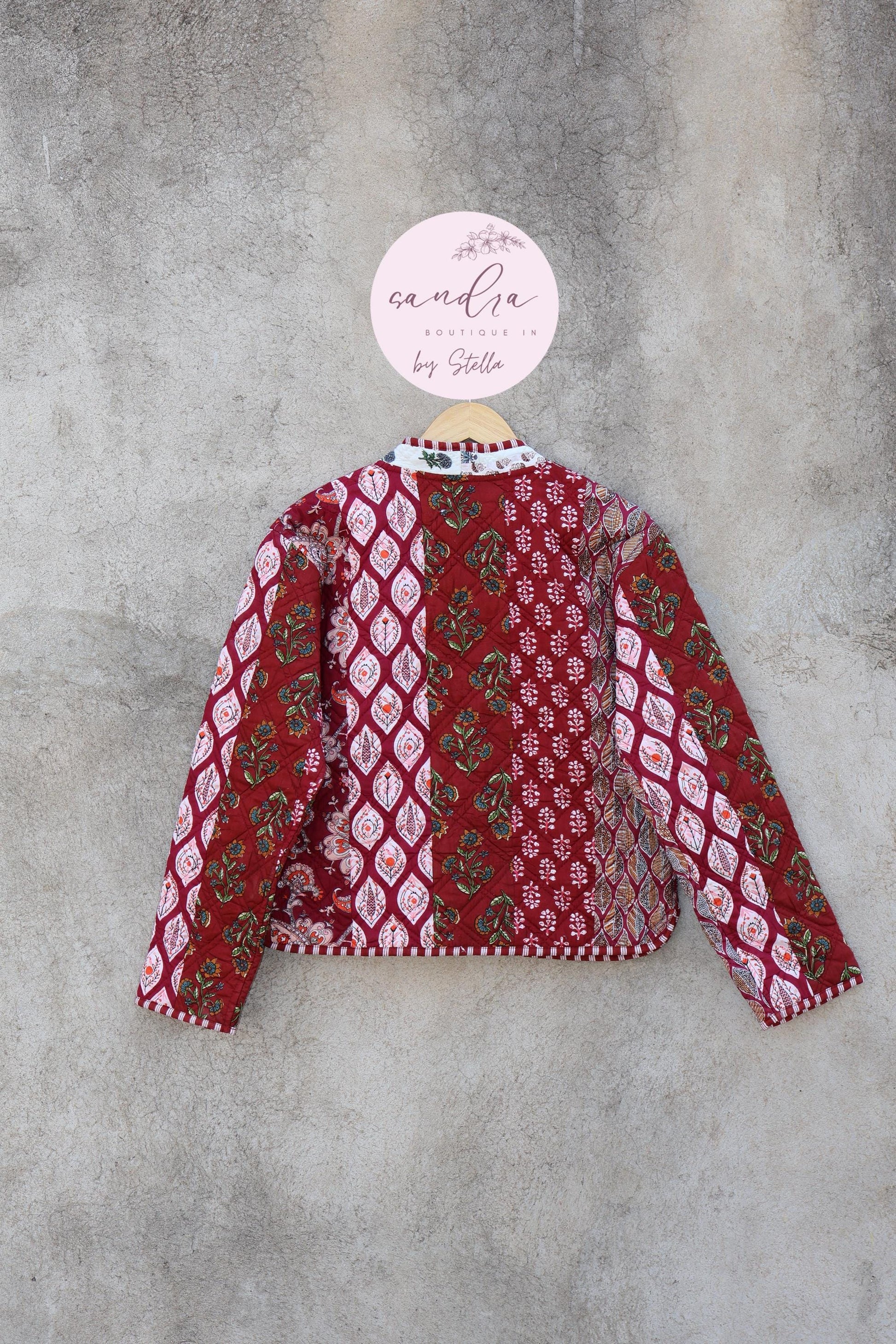 Cotton Quilted Jacket V-Neck New Style Kantha Jacket Hand Block Print Floral Indian Women's Clothing Coat, Boho Spring Jacket Gift for Her
