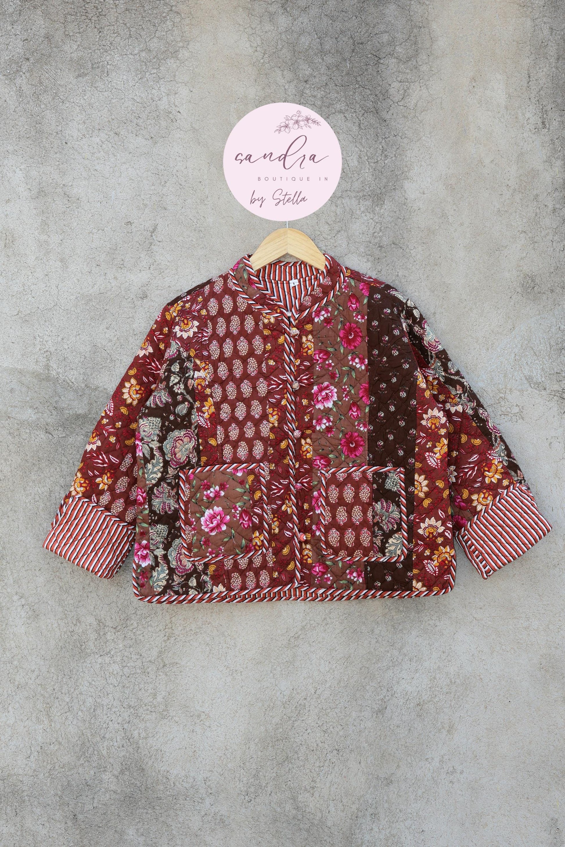 Handmade Quilted Cotton Jacket, Patchwork Women's Reversible Coat, Kimono Vintage Indian Boho Fall Jacket, Spring Jacket Gift for Her