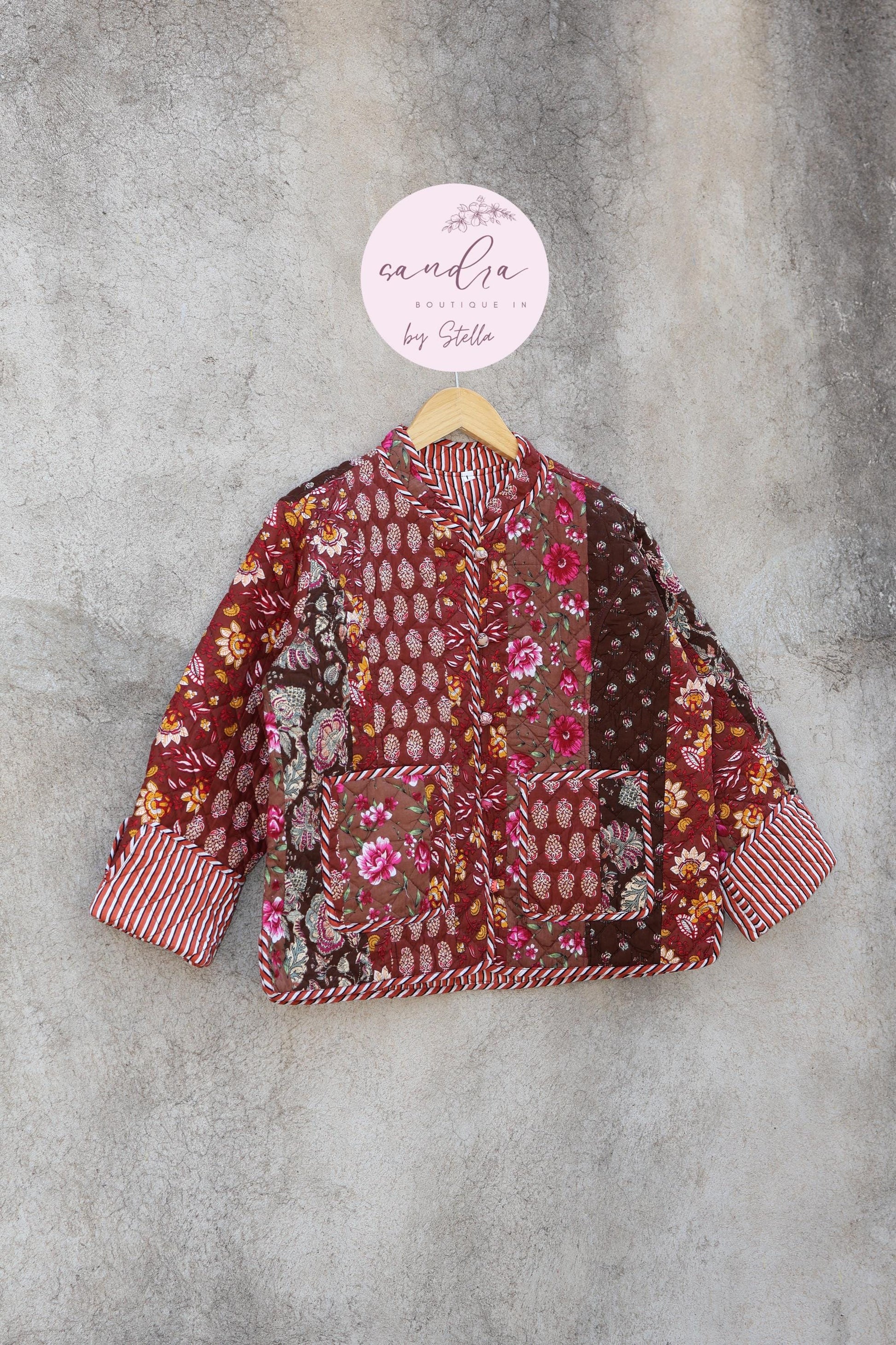 Handmade Quilted Cotton Jacket, Patchwork Women's Reversible Coat, Kimono Vintage Indian Boho Fall Jacket, Spring Jacket Gift for Her