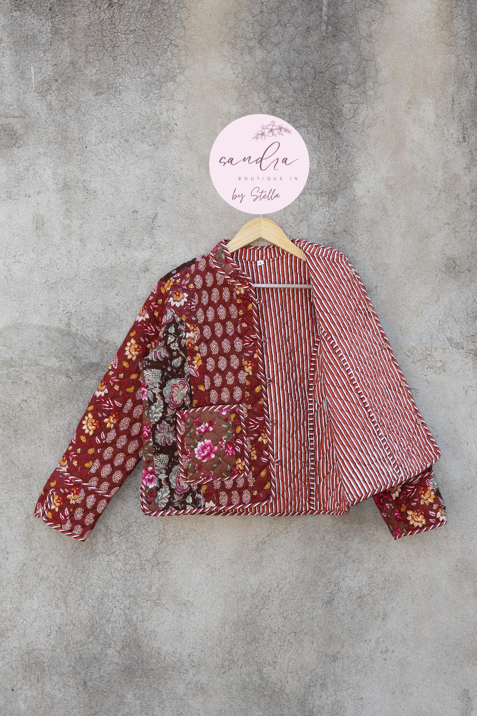 Handmade Quilted Cotton Jacket, Patchwork Women's Reversible Coat, Kimono Vintage Indian Boho Fall Jacket, Spring Jacket Gift for Her