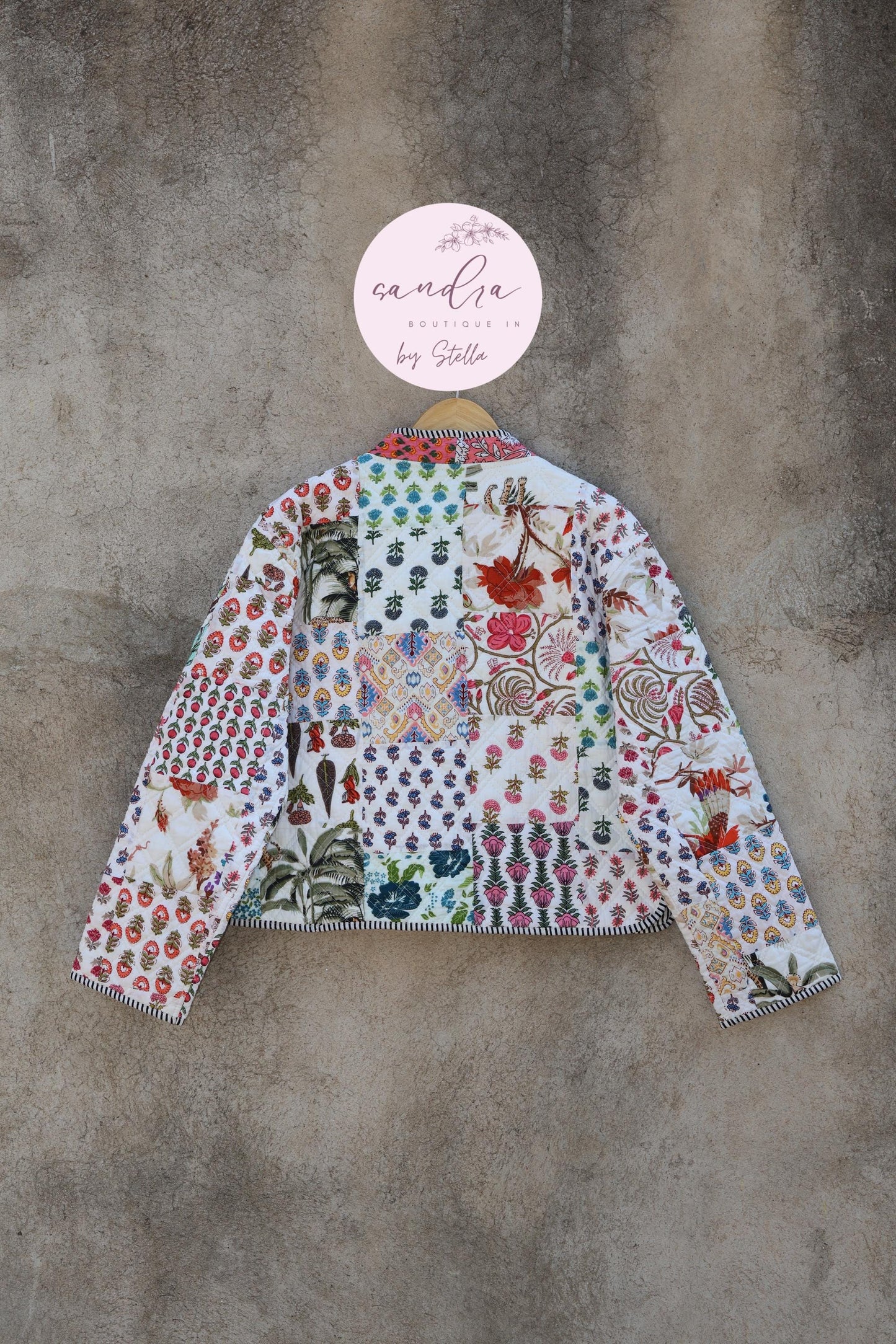 Cotton Quilted Jacket V-Neck New Style Kantha Jacket Hand Block Print Floral Indian Women's Clothing Coat, Boho Spring Jacket Gift for Her