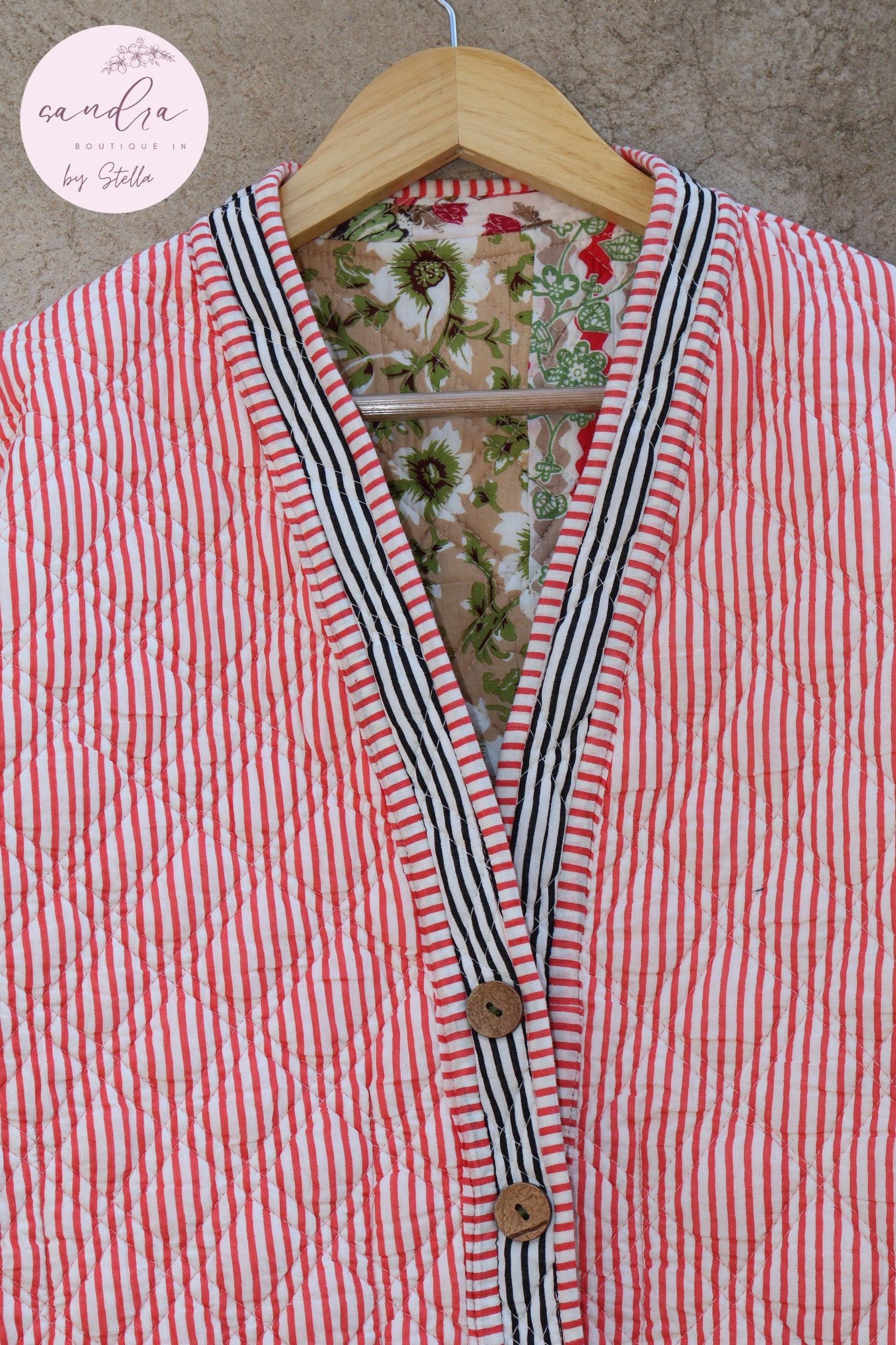 Cotton Quilted Jacket V-Neck New Style Kantha Jacket Hand Block Print Floral Indian Women's Clothing Coat, Boho Spring Jacket Gift for Her
