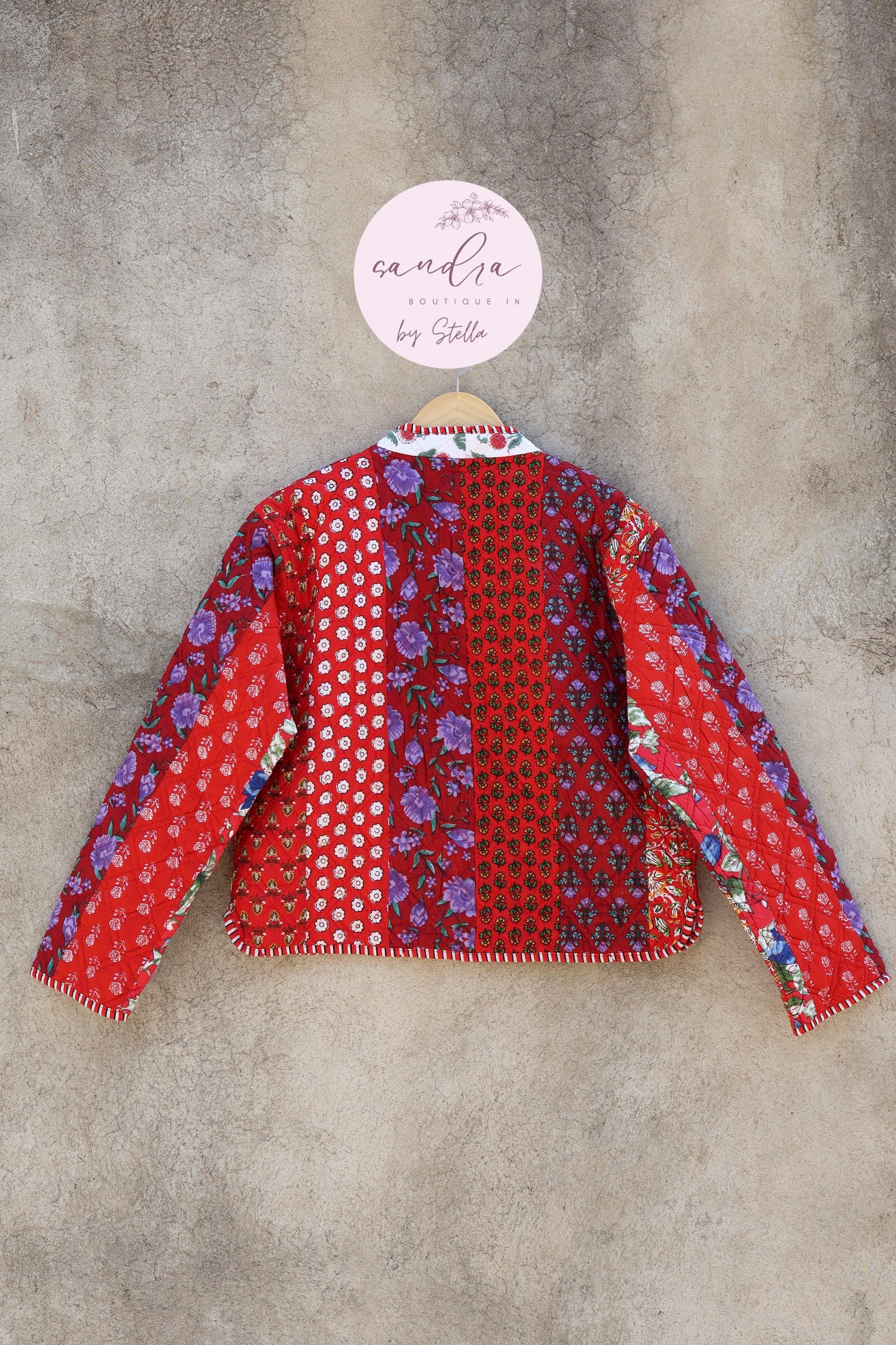 Cotton Quilted Jacket V-Neck New Style Kantha Jacket Hand Block Print Floral Indian Women's Clothing Coat, Boho Spring Jacket Gift for Her