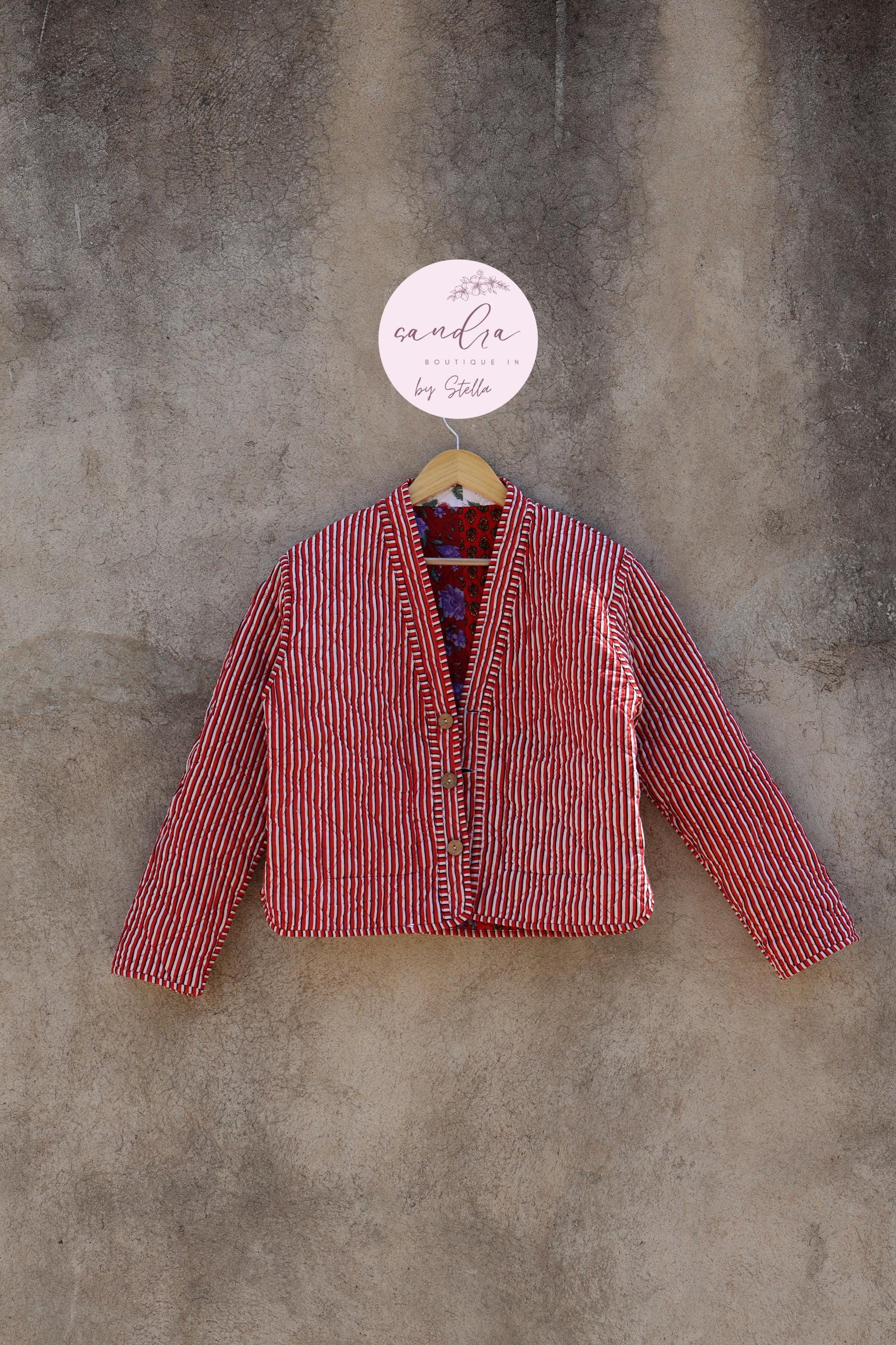 Cotton Quilted Jacket V-Neck New Style Kantha Jacket Hand Block Print Floral Indian Women's Clothing Coat, Boho Spring Jacket Gift for Her
