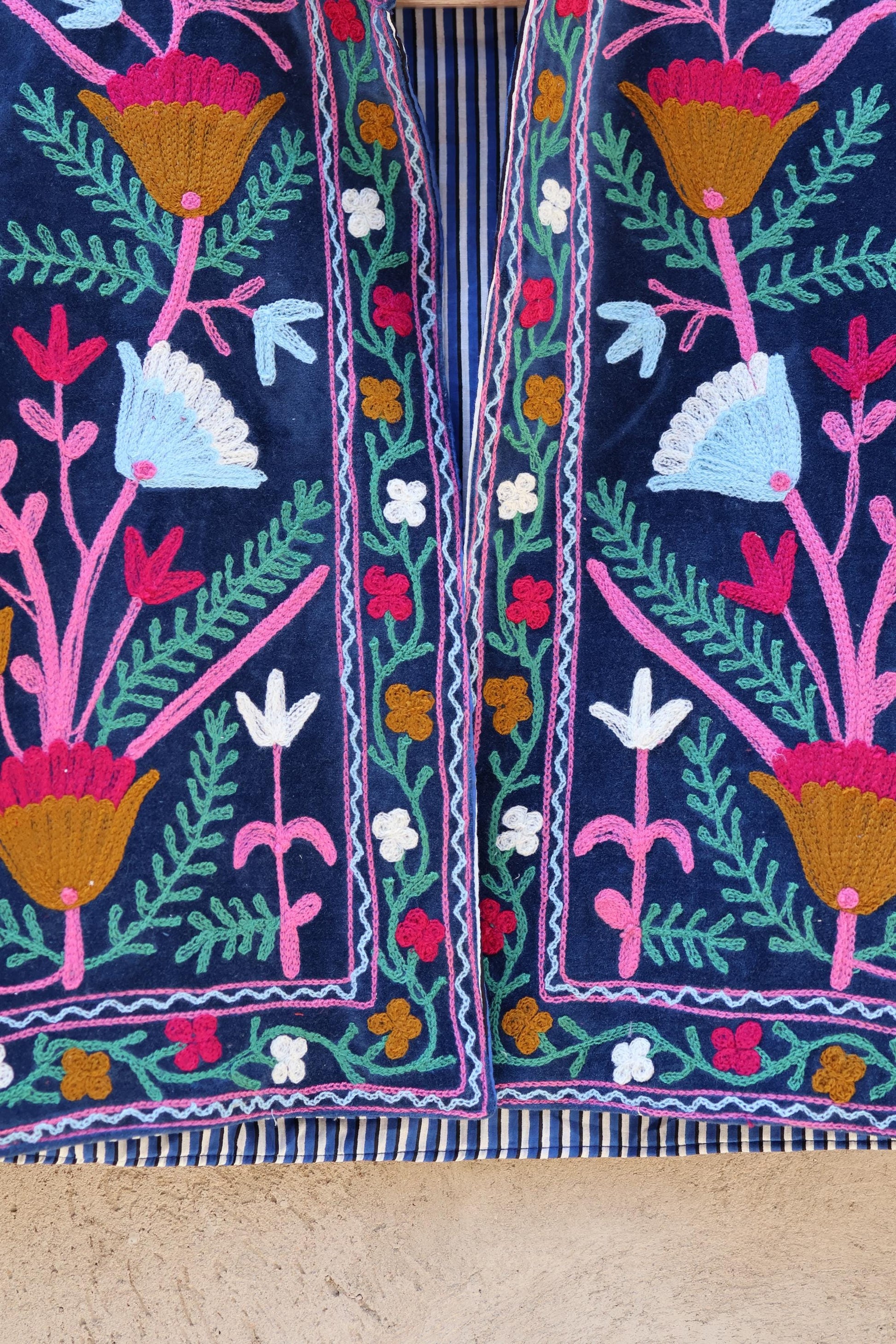 Suzani Embroidery Cotton Velvet Jacket, Kimono Jacket Handmade Soft TNT Fabric Jacket, Women's Clothing Coat Boho Jacket Spring Gift for Her