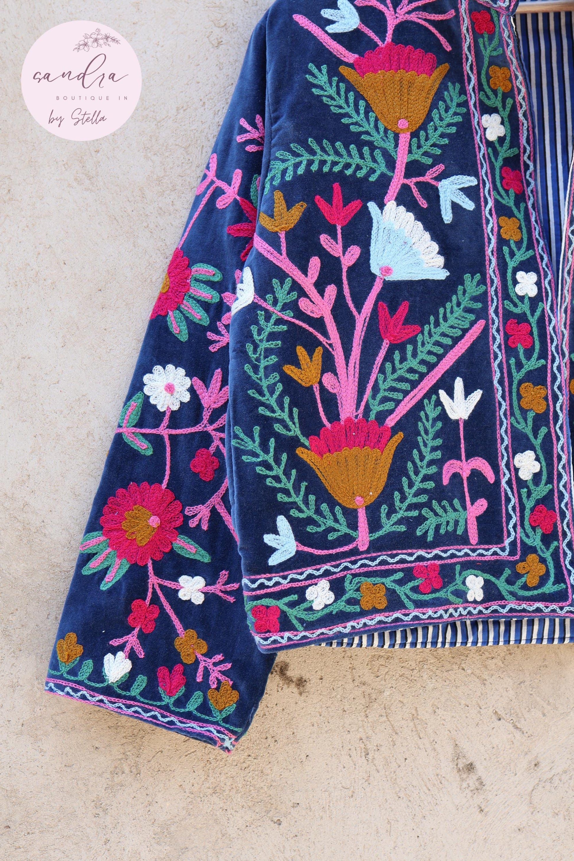 Suzani Embroidery Cotton Velvet Jacket, Kimono Jacket Handmade Soft TNT Fabric Jacket, Women's Clothing Coat Boho Jacket Spring Gift for Her